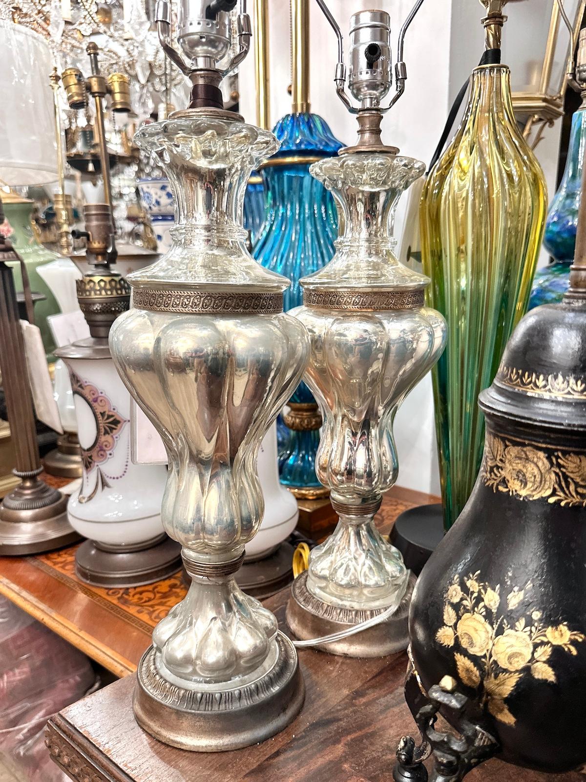 Début du 20ème siècle Lampes de table françaises en verre mercuré en vente