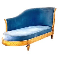 Antique Charles X Period French Meridienne Sofa in Blue Velvet