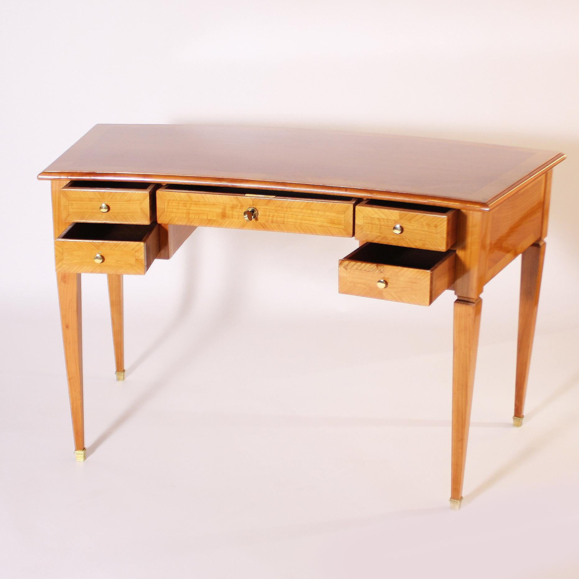 French merisier curved desk, circa 1950.
$6500.