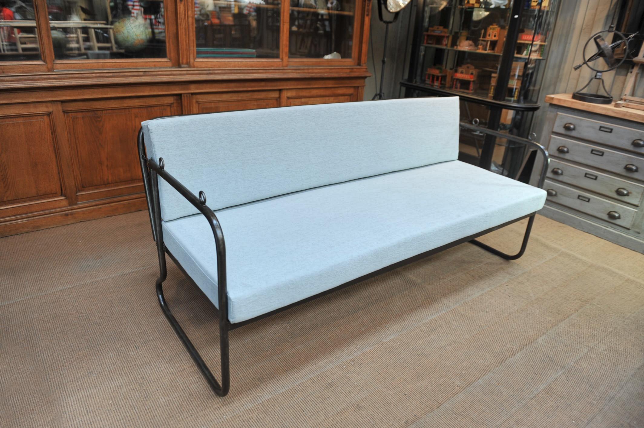 French Mesh Iron Sofa or Daybed , Double Folding System, 1920s, Reupholstered 6