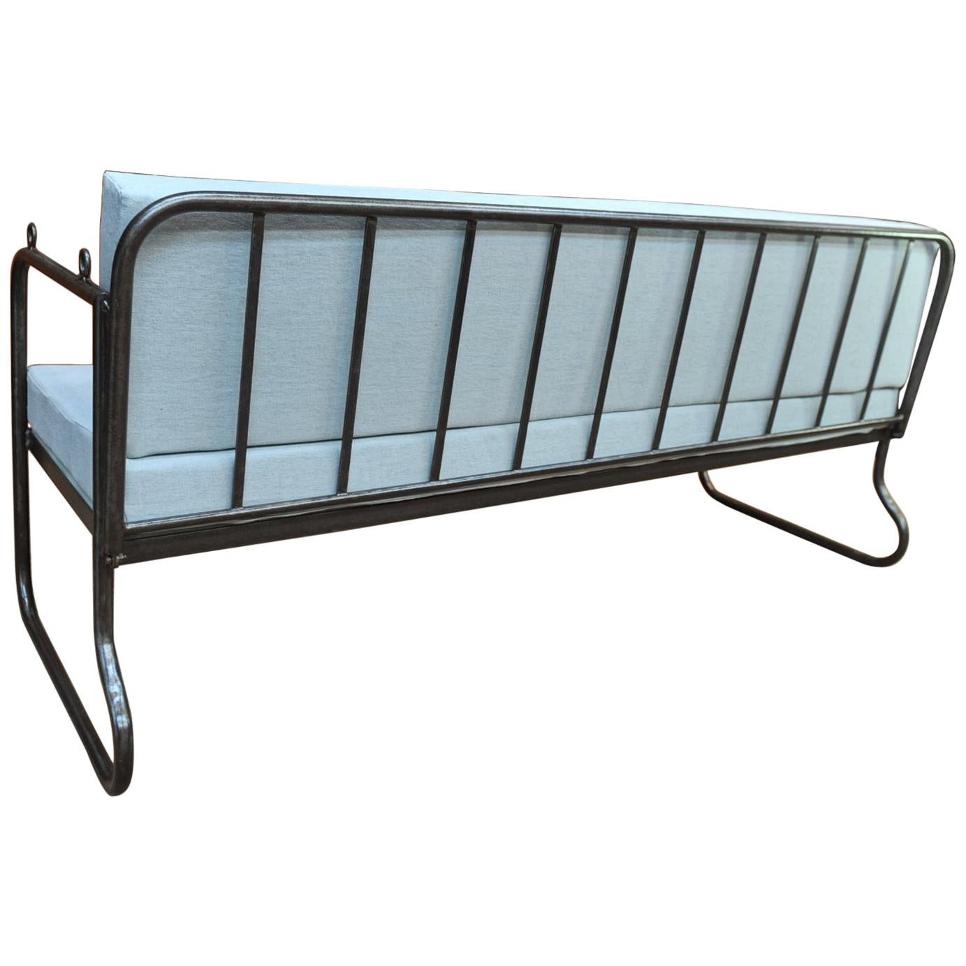 French Mesh Iron Sofa or Daybed , Double Folding System, 1920s, Reupholstered