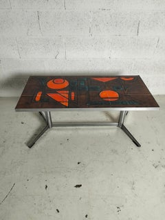French metal and ceramic low table Vallauris, La Grange - 60's