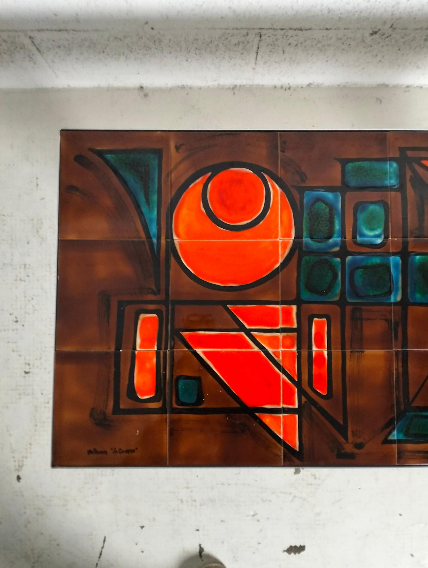 Französischer niedriger Tisch aus Metall und Keramik Vallauris, La Grange, 60er Jahre im Angebot 3