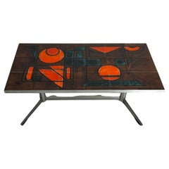 French metal and ceramic low table Vallauris, La Grange - 60's
