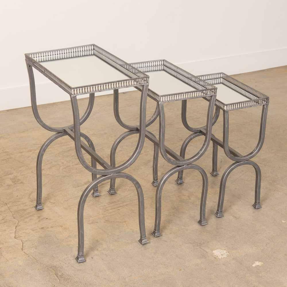 20ième siècle Lot de 3 tables françaises en métal et miroir en vente