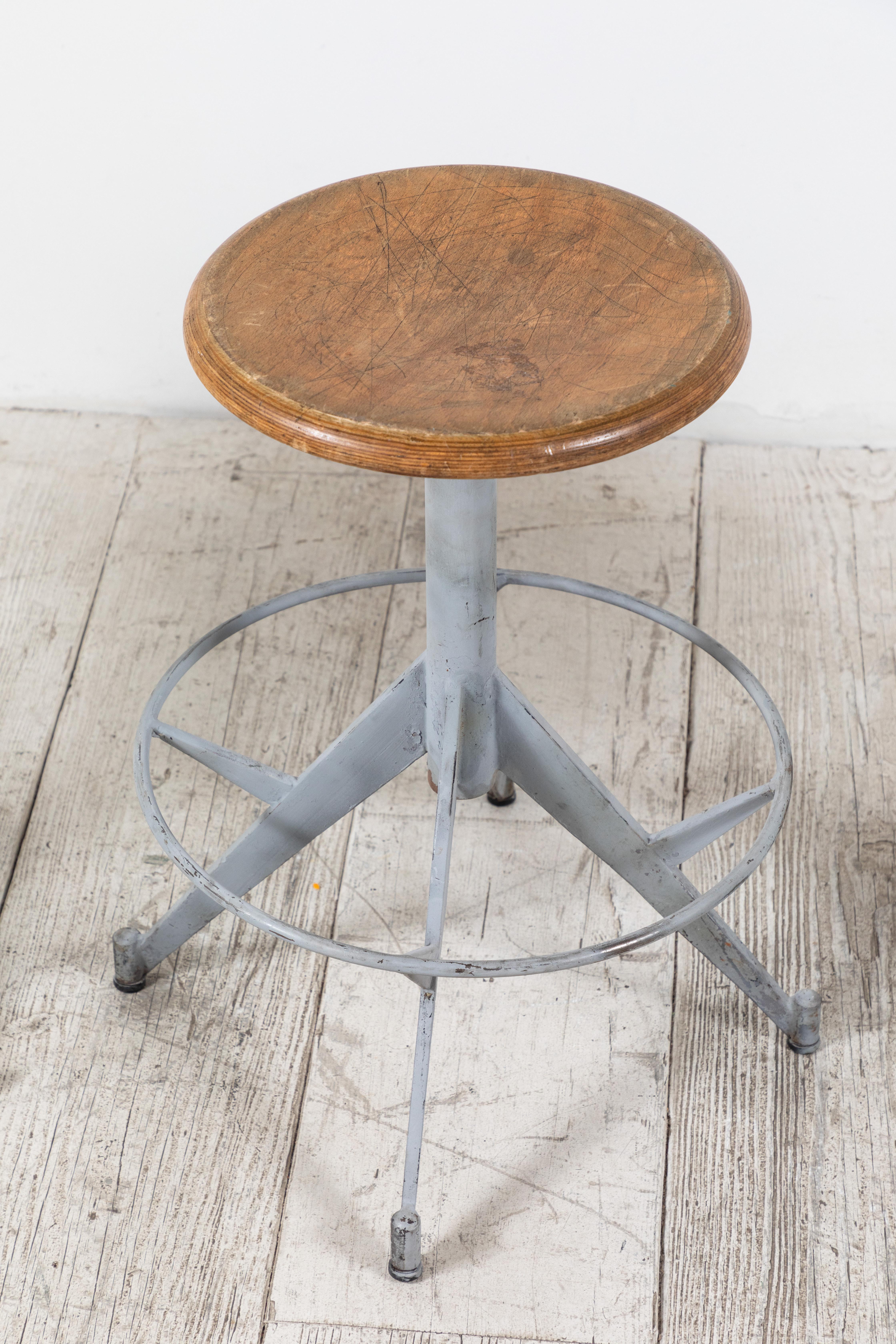French Metal and Wood Industrial Swivel Stool 1