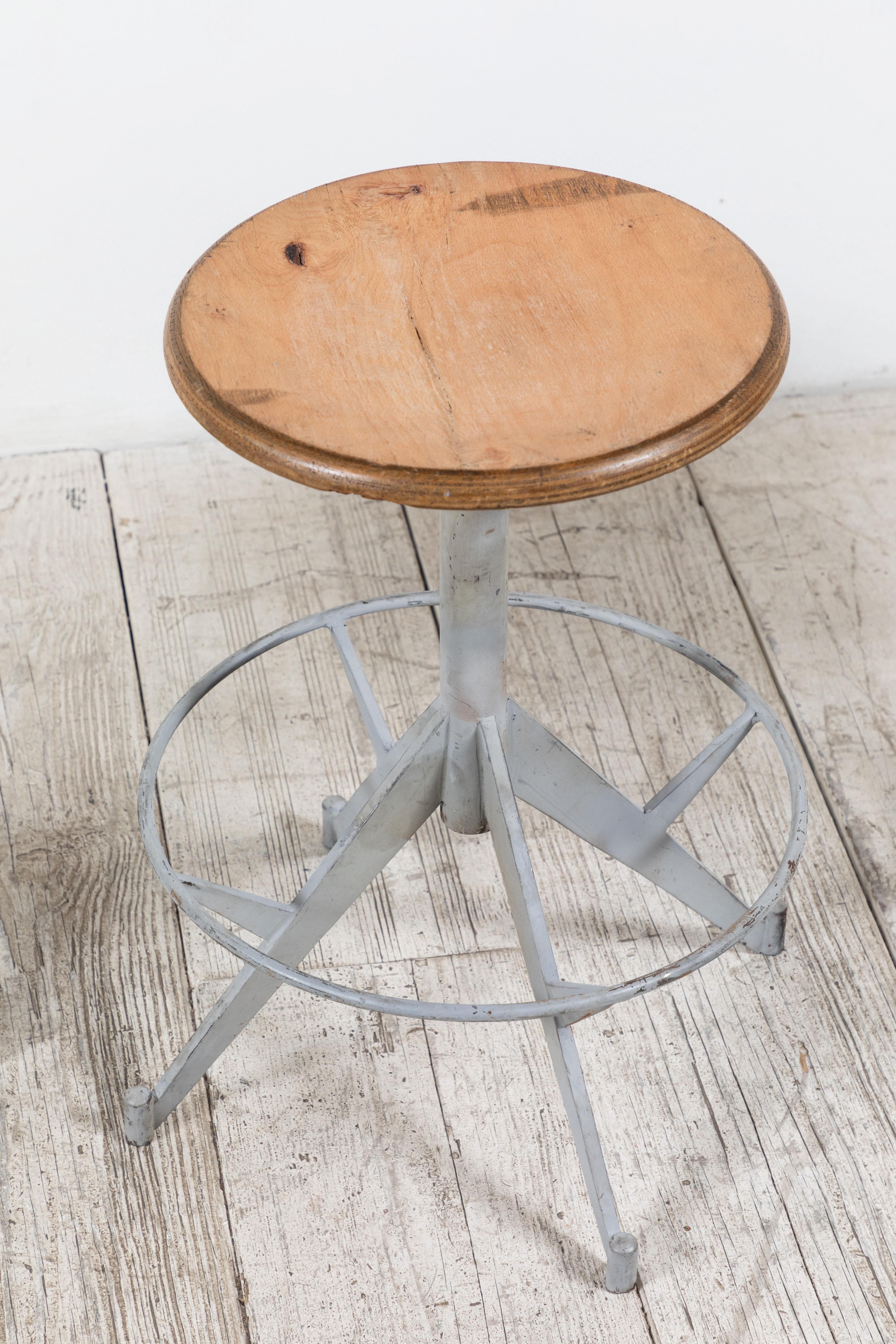 French Metal and Wood Industrial Swivel Stool 2