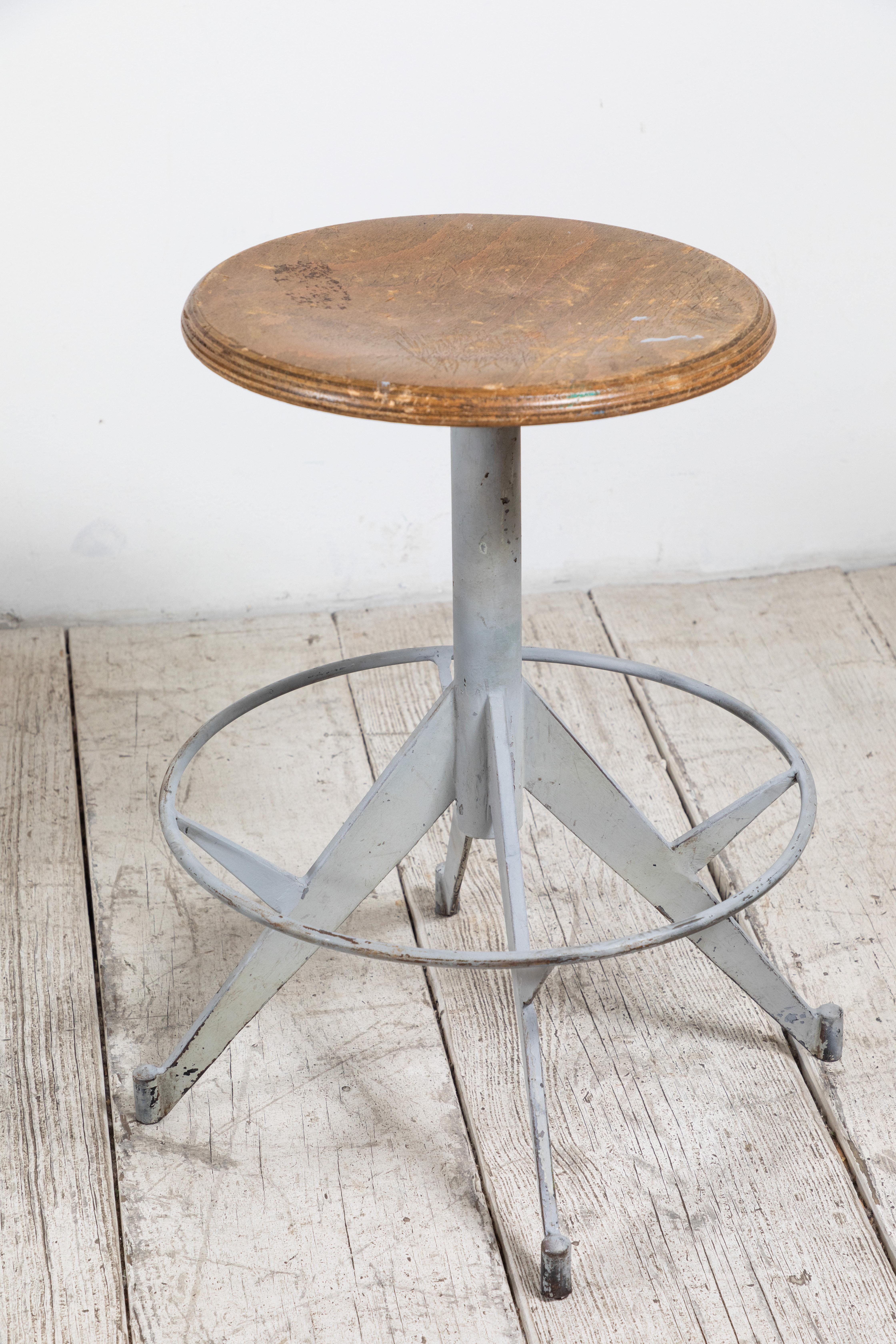 French Metal and Wood Industrial Swivel Stool 3