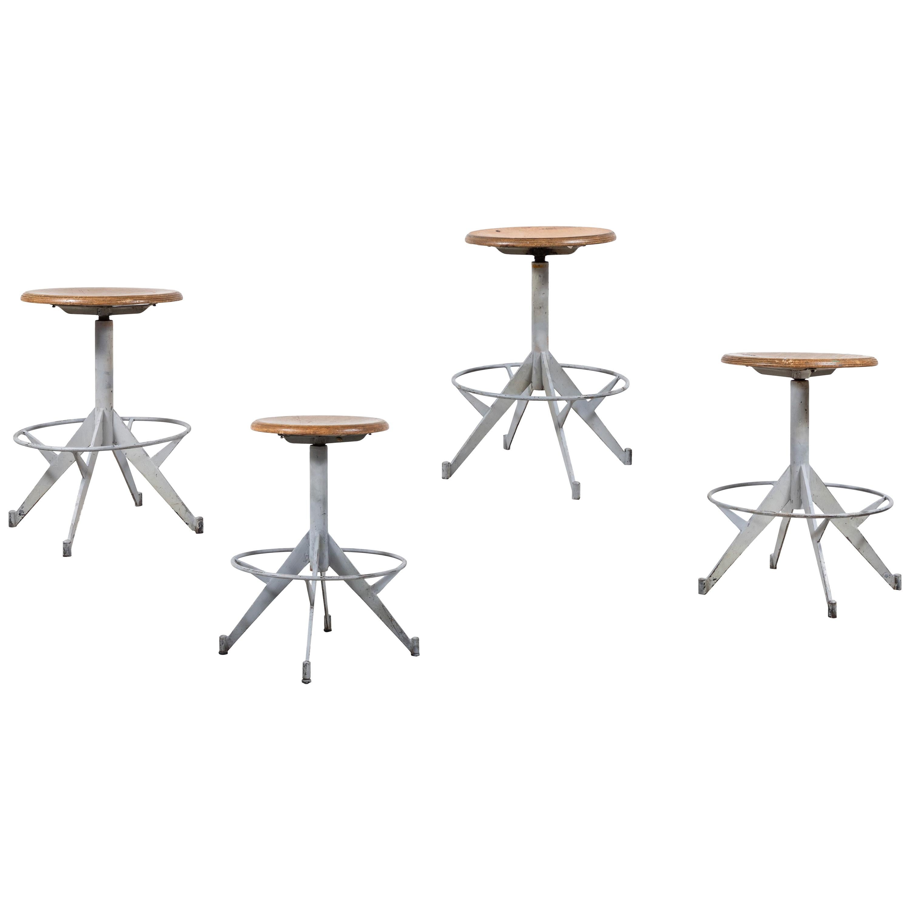 French Metal and Wood Industrial Swivel Stool