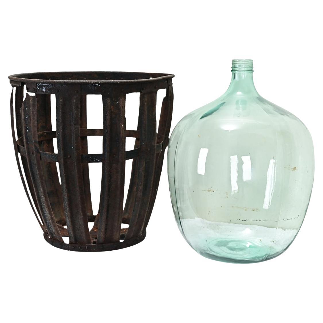 French Metal Basket & Wine Keg