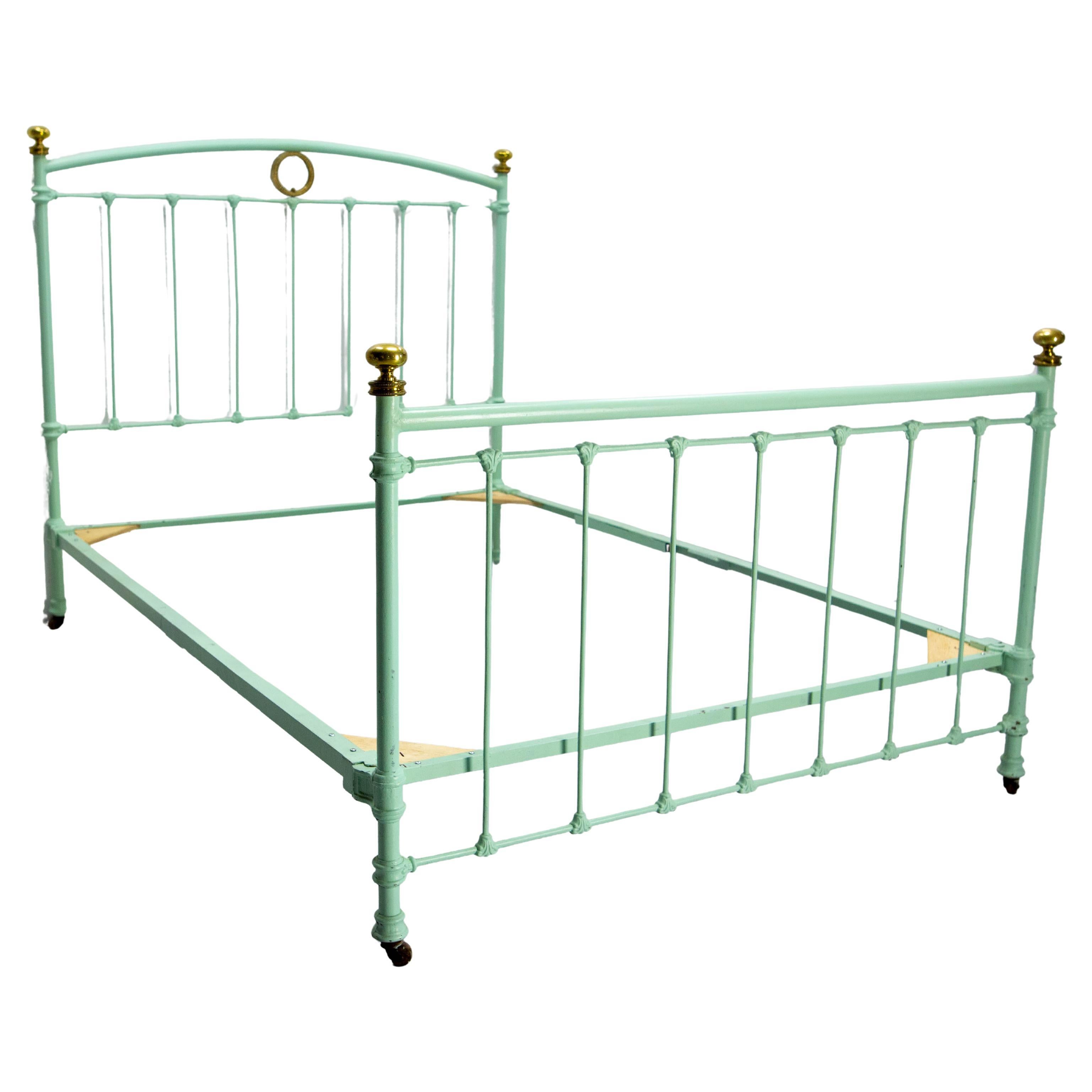 French Metal & Brass Bed Full Size or Double Bed, circa 1900