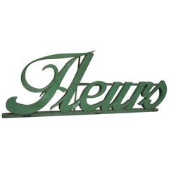 Antique French Metal Flower Shop Facade Big Sign Metal Letters Fleurs, 1910s