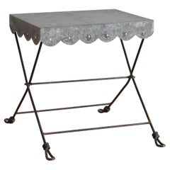 French Metal Folding Table with Scalloped Edge, Mid-20th Century