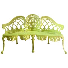 French Metal Garden Bench Vintage 1960s Lemon Yellow