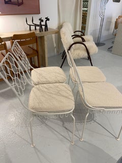 French Metal Garden Chairs with Boucle Seats, 1970s