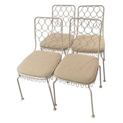 French Metal Garden Chairs with Boucle Seats, 1970s French Metal Garden Chairs with Boucle Seats, 1970s