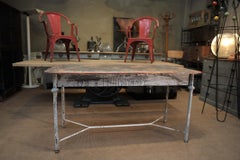French Metal Garden Dining Table Original Patina, circa 1930