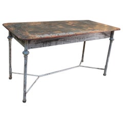 French Metal Garden Dining Table Original Patina, circa 1930
