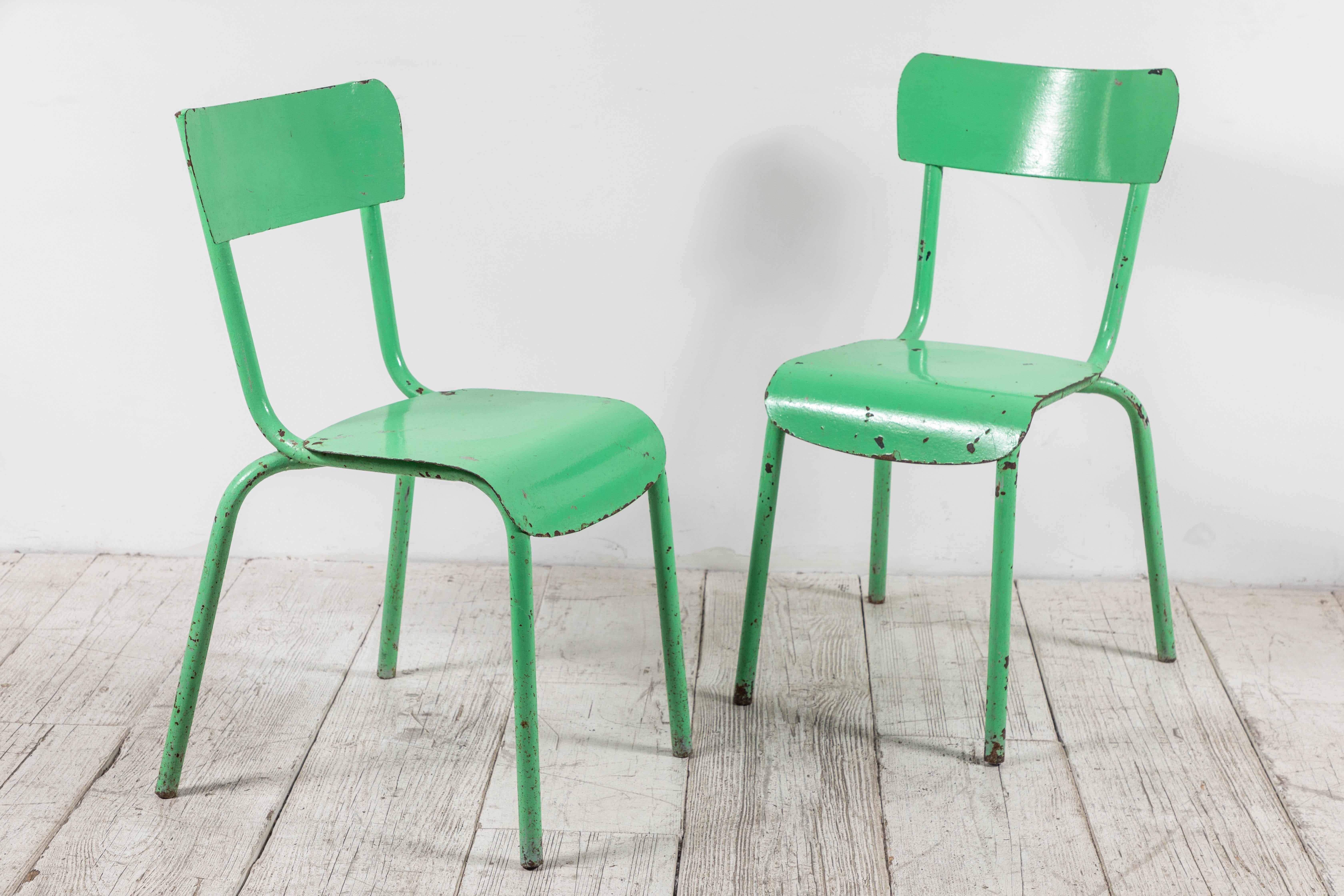 French Metal Green Painted Chairs In Good Condition In Los Angeles, CA
