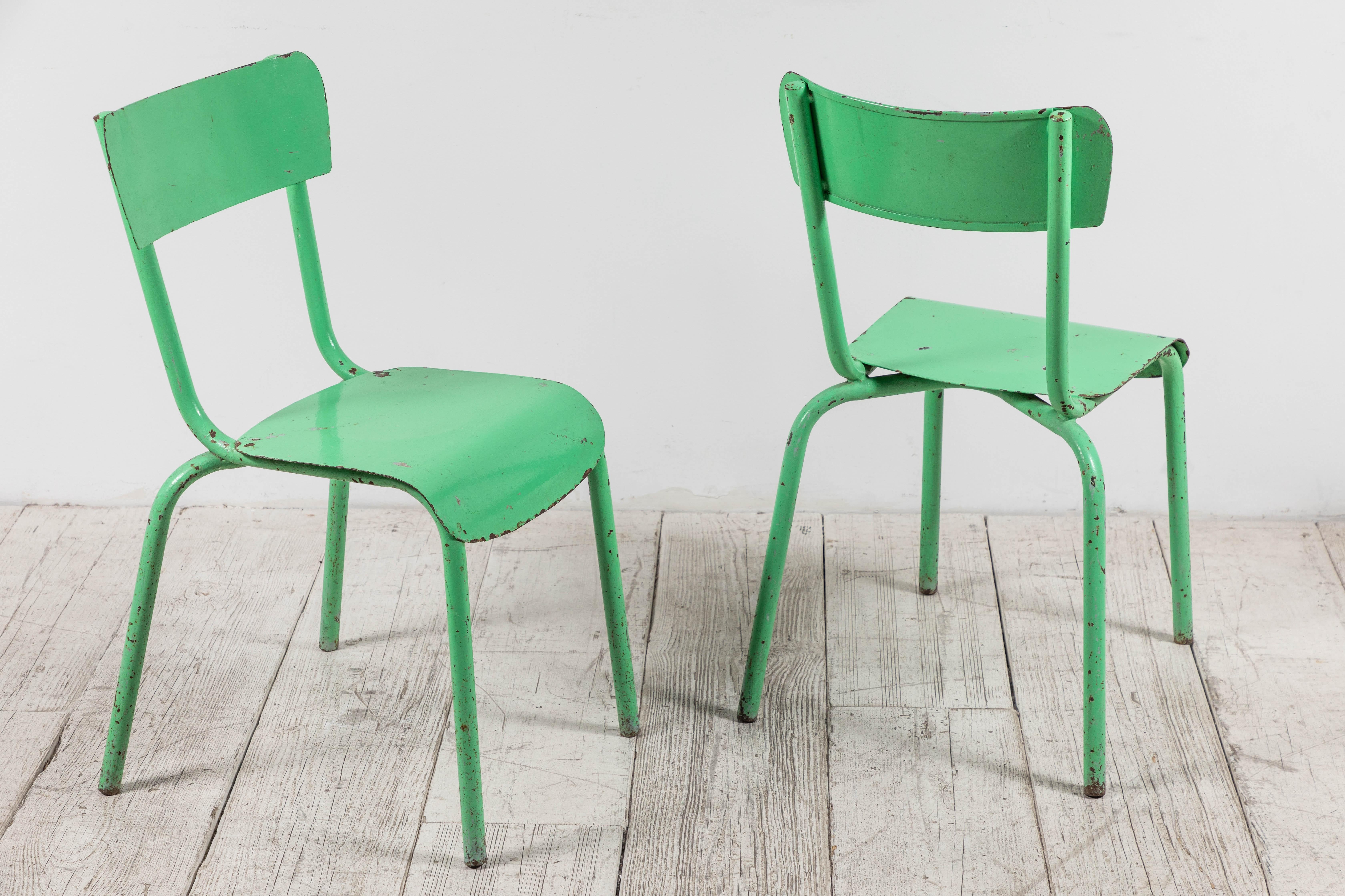 Mid-20th Century French Metal Green Painted Chairs