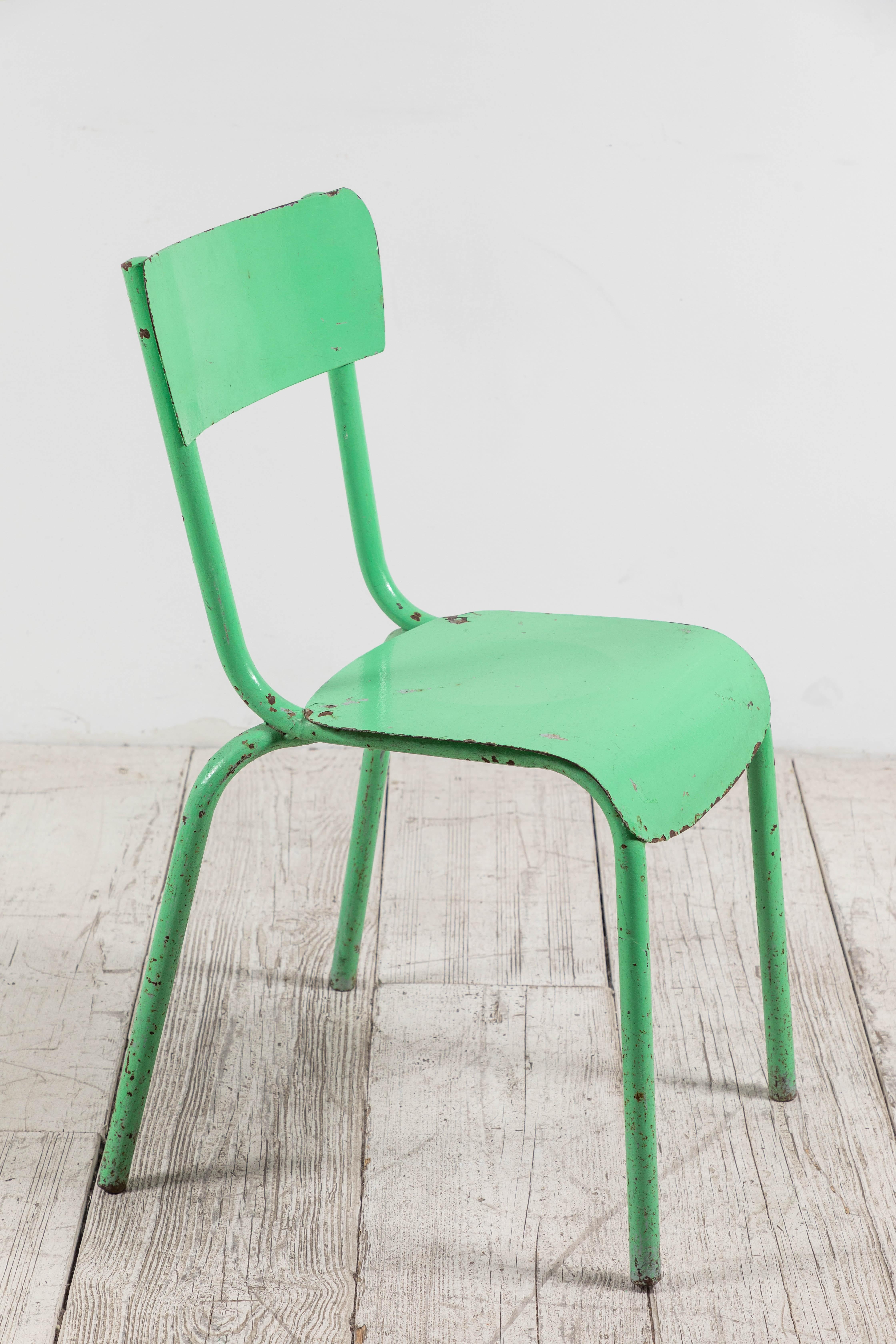 French Metal Green Painted Chairs 1