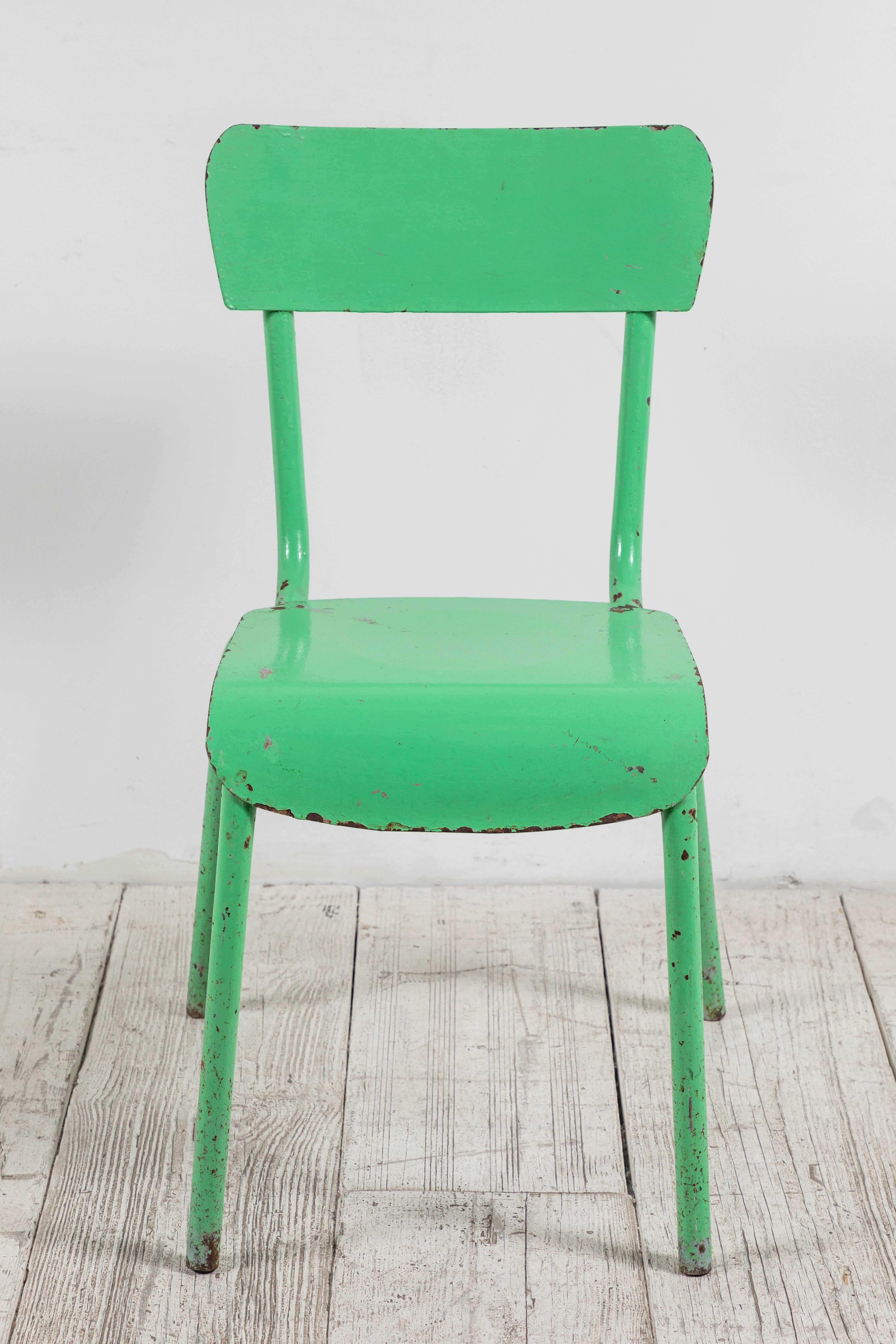 French Metal Green Painted Chairs 4