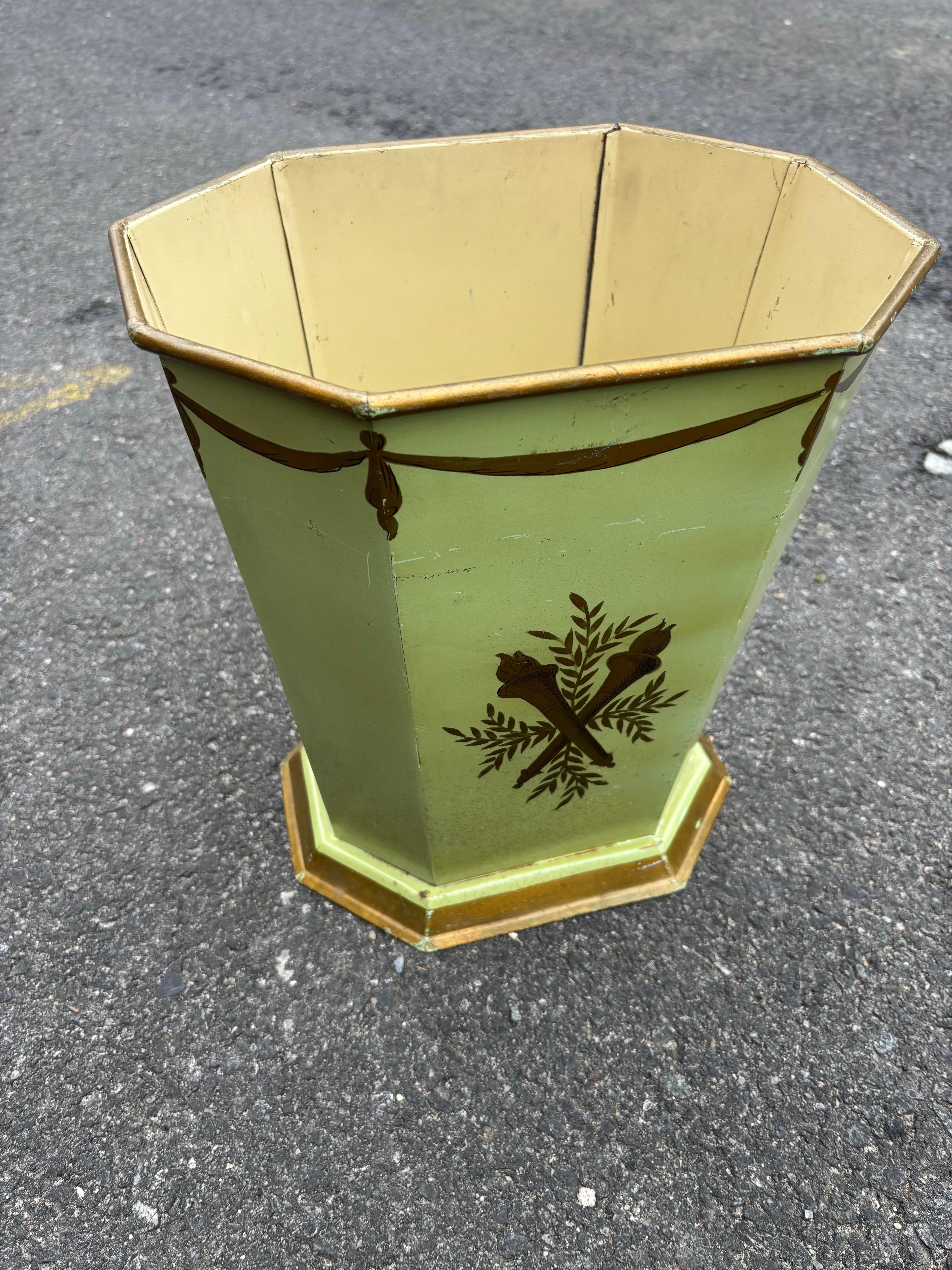 French Metal Hand-Painted Trash Can For Sale 6