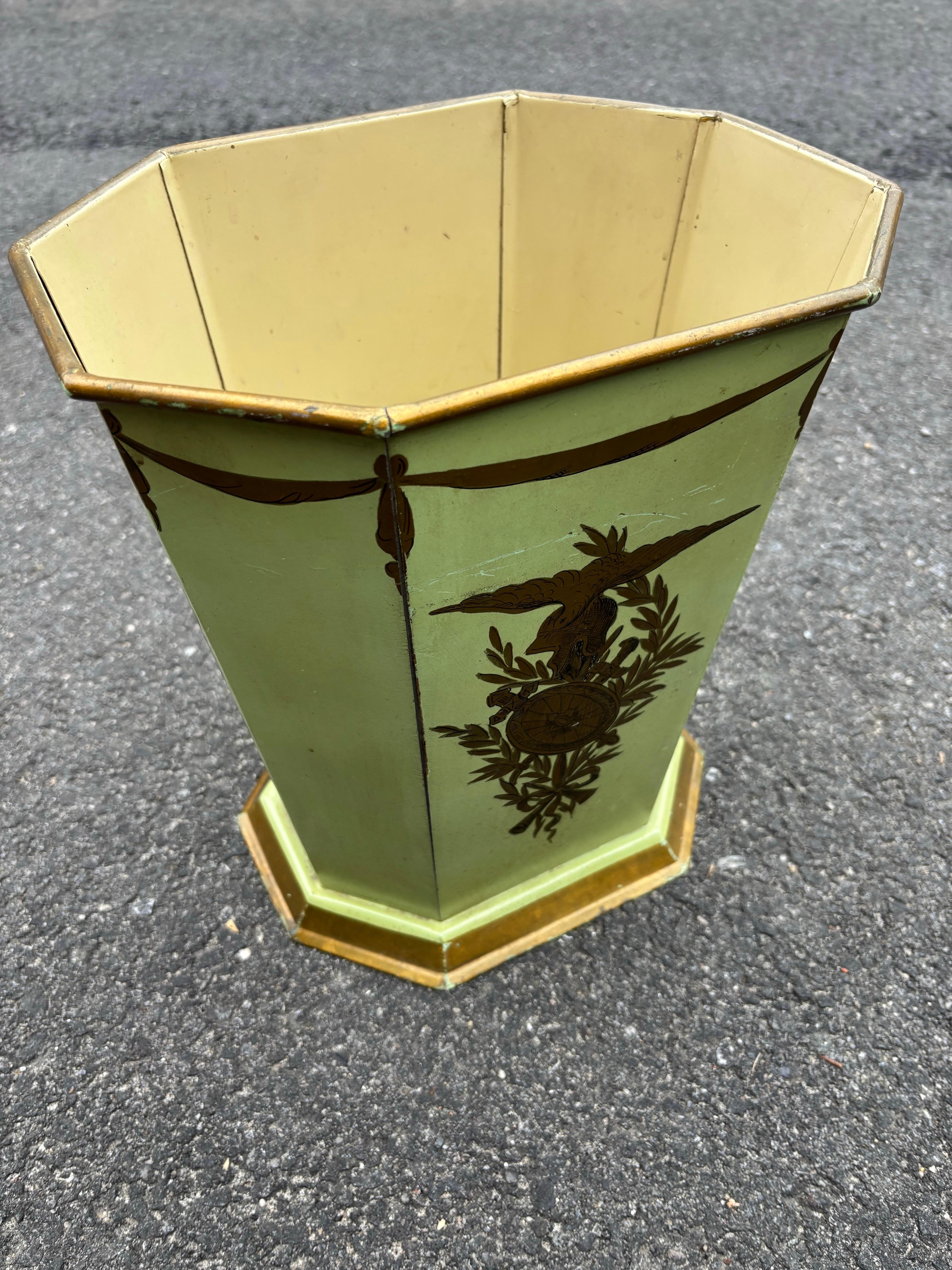 Early 20th Century French Metal Hand-Painted Trash Can For Sale