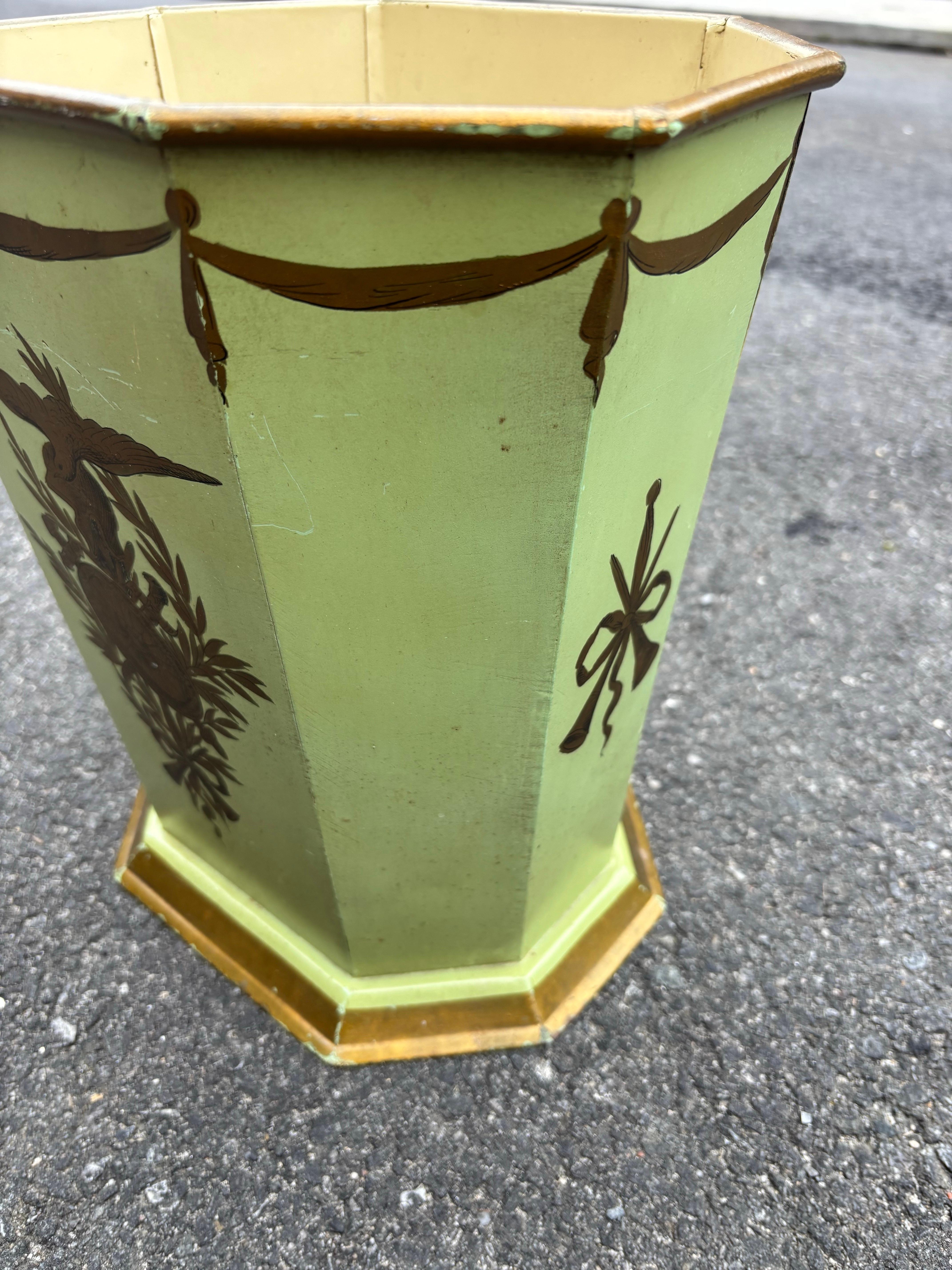 French Metal Hand-Painted Trash Can For Sale 3