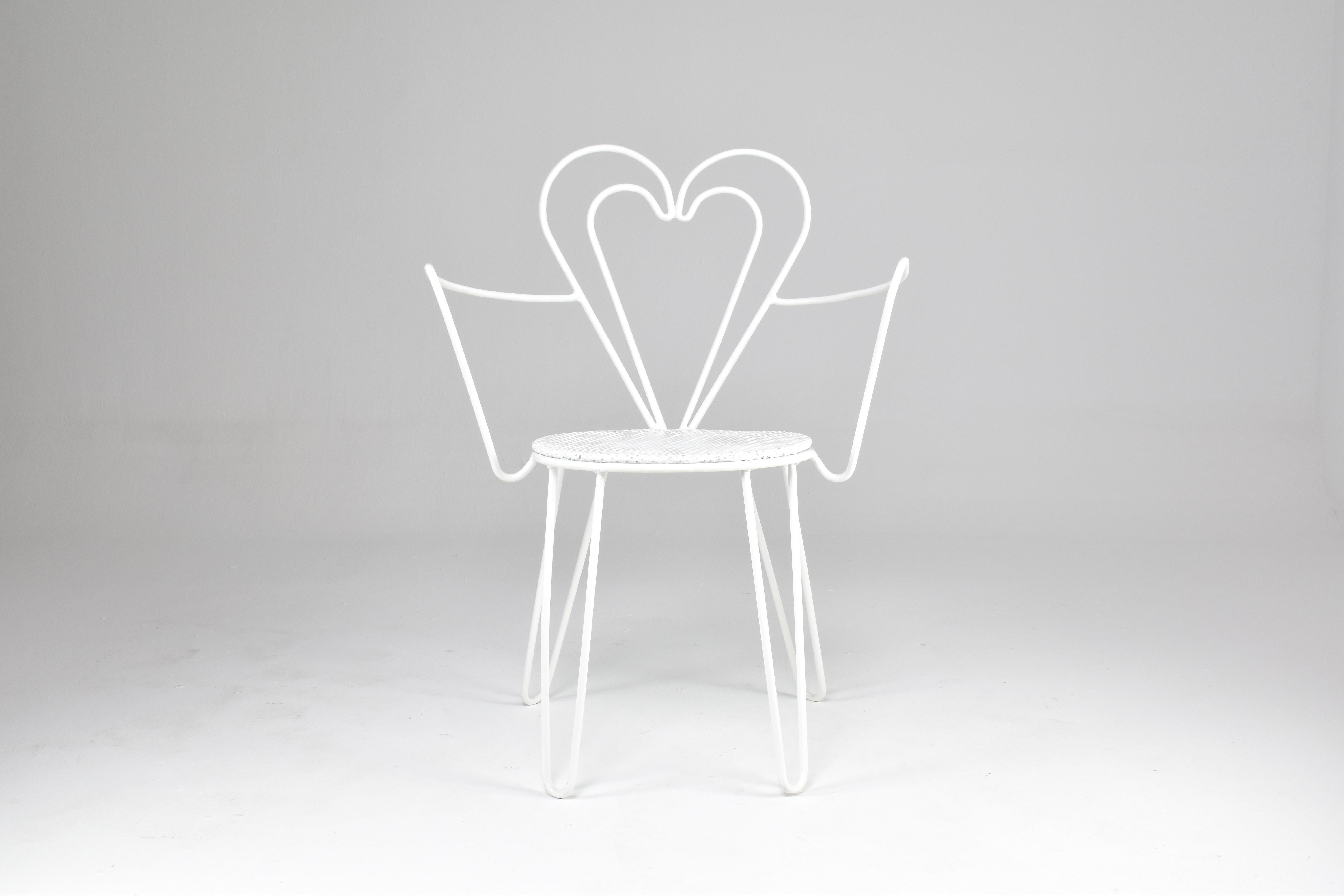 French Metal Heart Chairs by Mathieu Matégot, 1950s For Sale 3