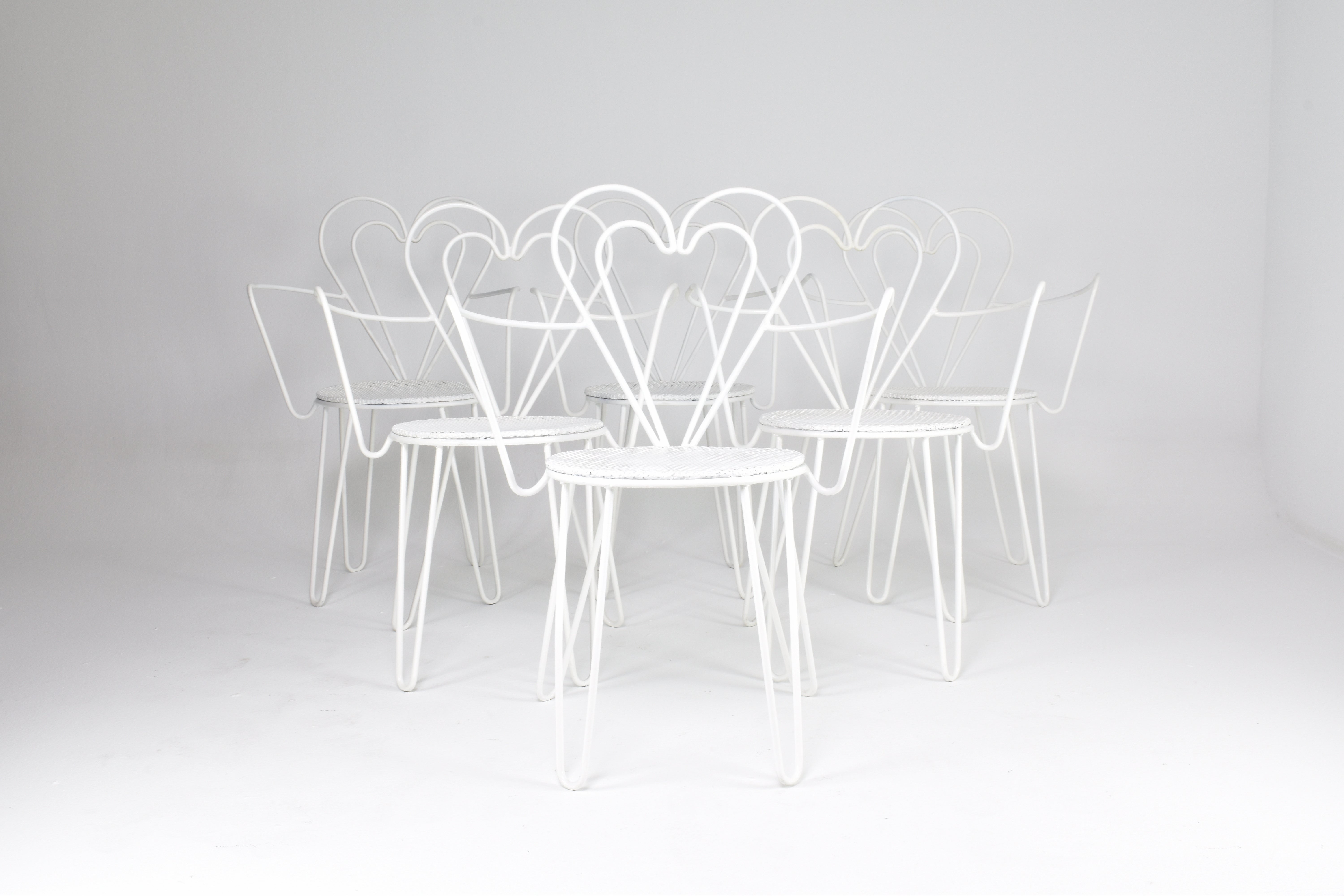 French Metal Heart Chairs by Mathieu Matégot, 1950s