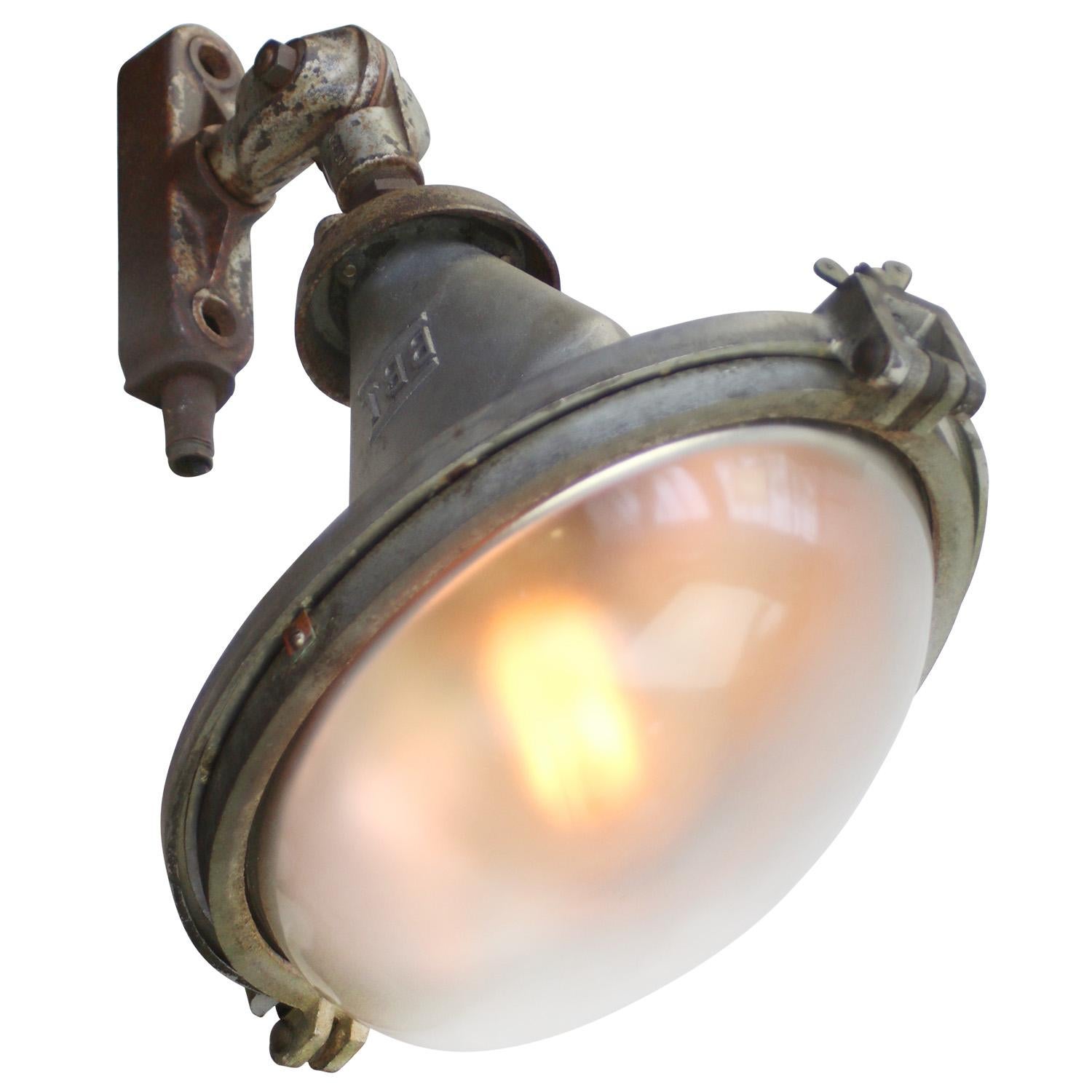 French Metal Industrial Round Frosted Glass Street Wall Light by BBT France In Good Condition For Sale In Amsterdam, NL