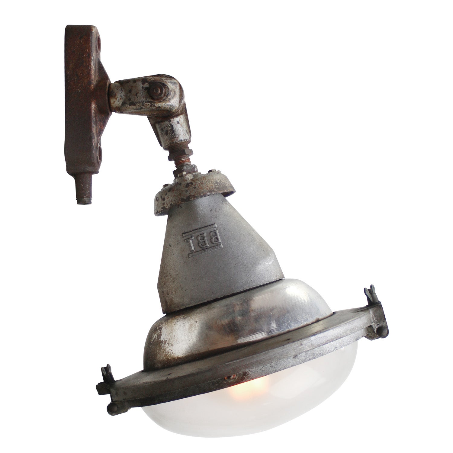 French Metal Industrial Round Frosted Glass Street Wall Light by BBT France