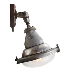 Used French Metal Industrial Round Frosted Glass Street Wall Light by BBT France