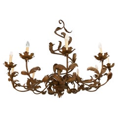 Antique French Metal Lamp with Ten Arms with Vegetable Leaf Shapes