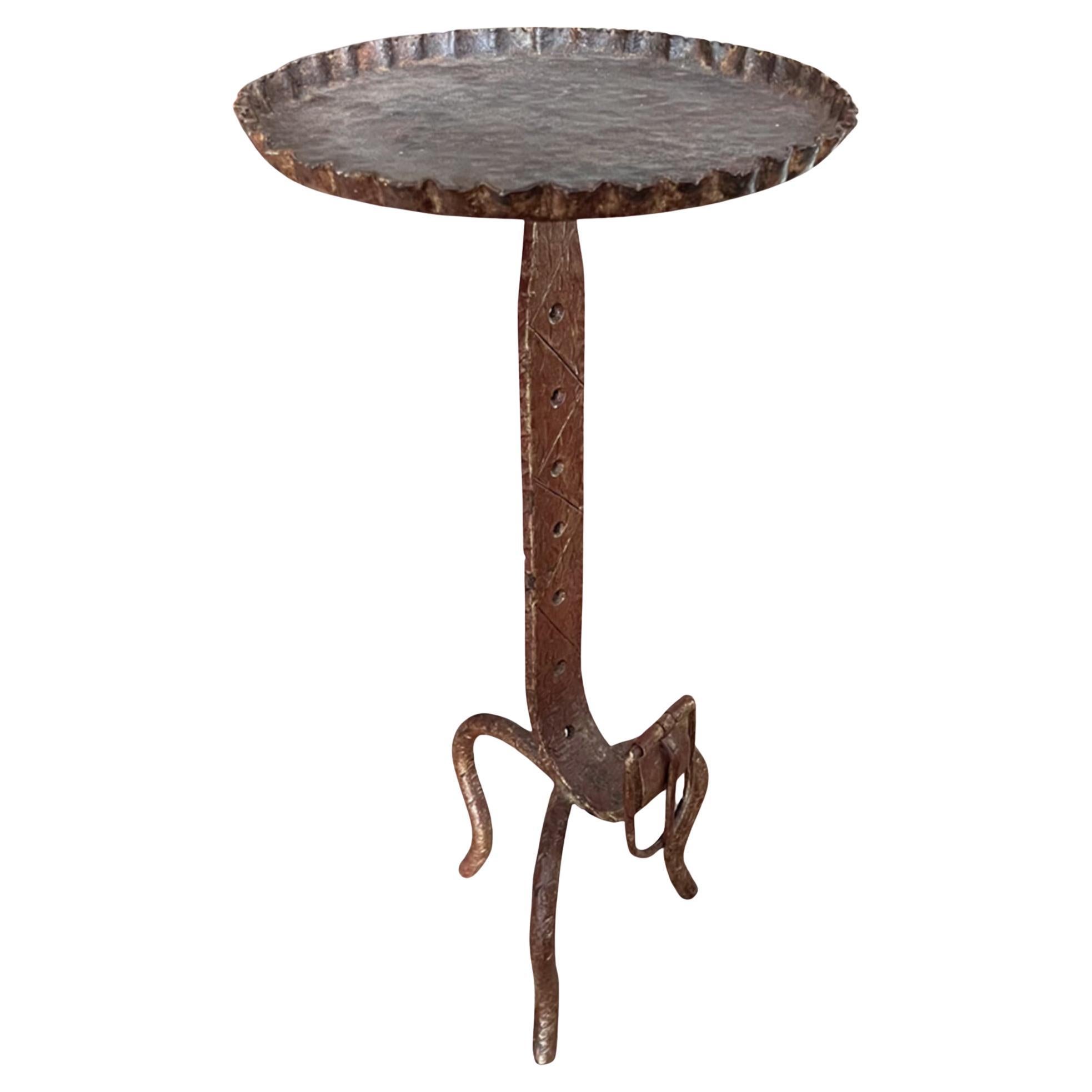 French Metal Midcentury Martini Table With Buckle Detail
