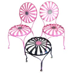 Vintage French Metal Outdoor Springer Patio Set in Pink and Black by Francois Carrie
