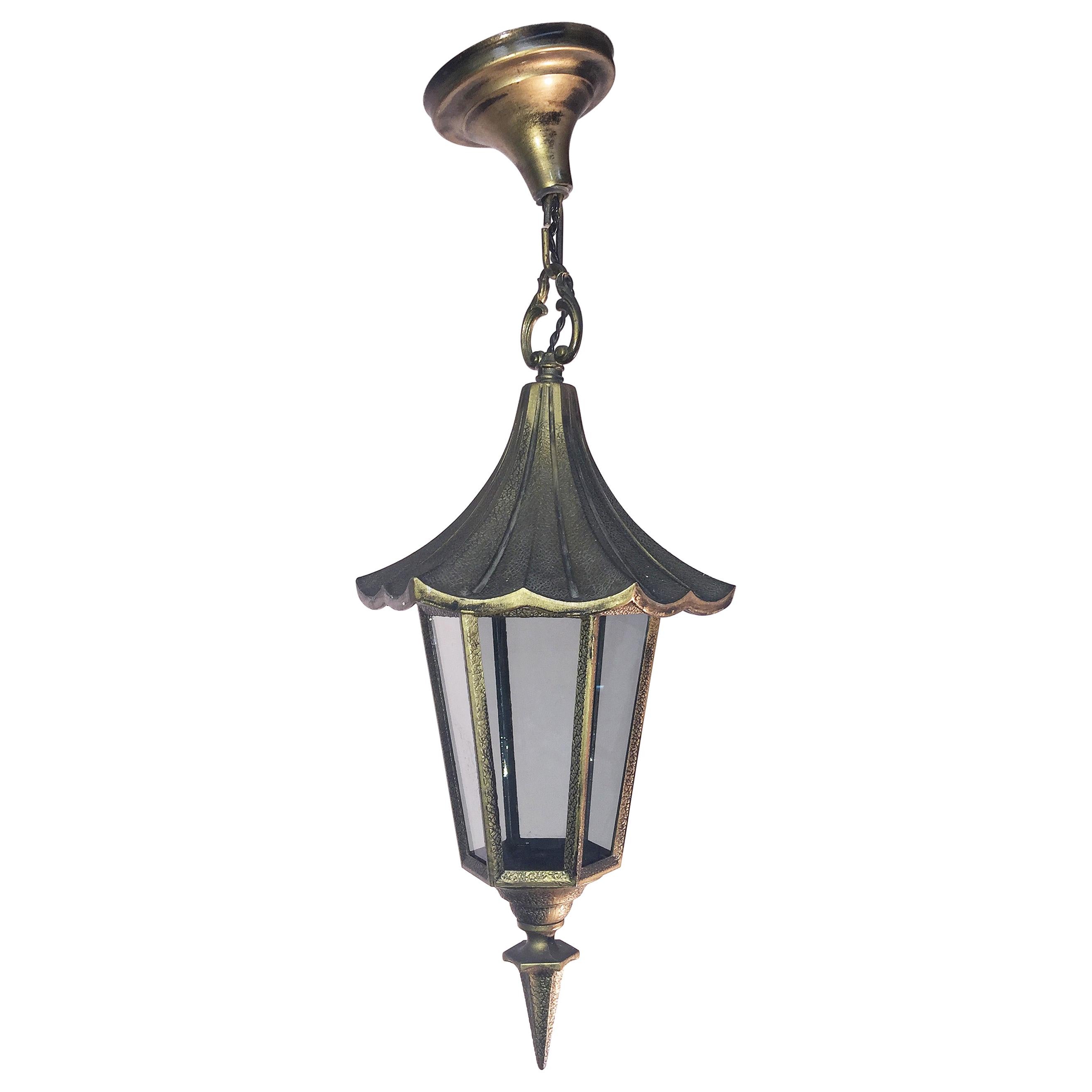 French Metal Pagoda Style Hanging Lantern, circa 1950