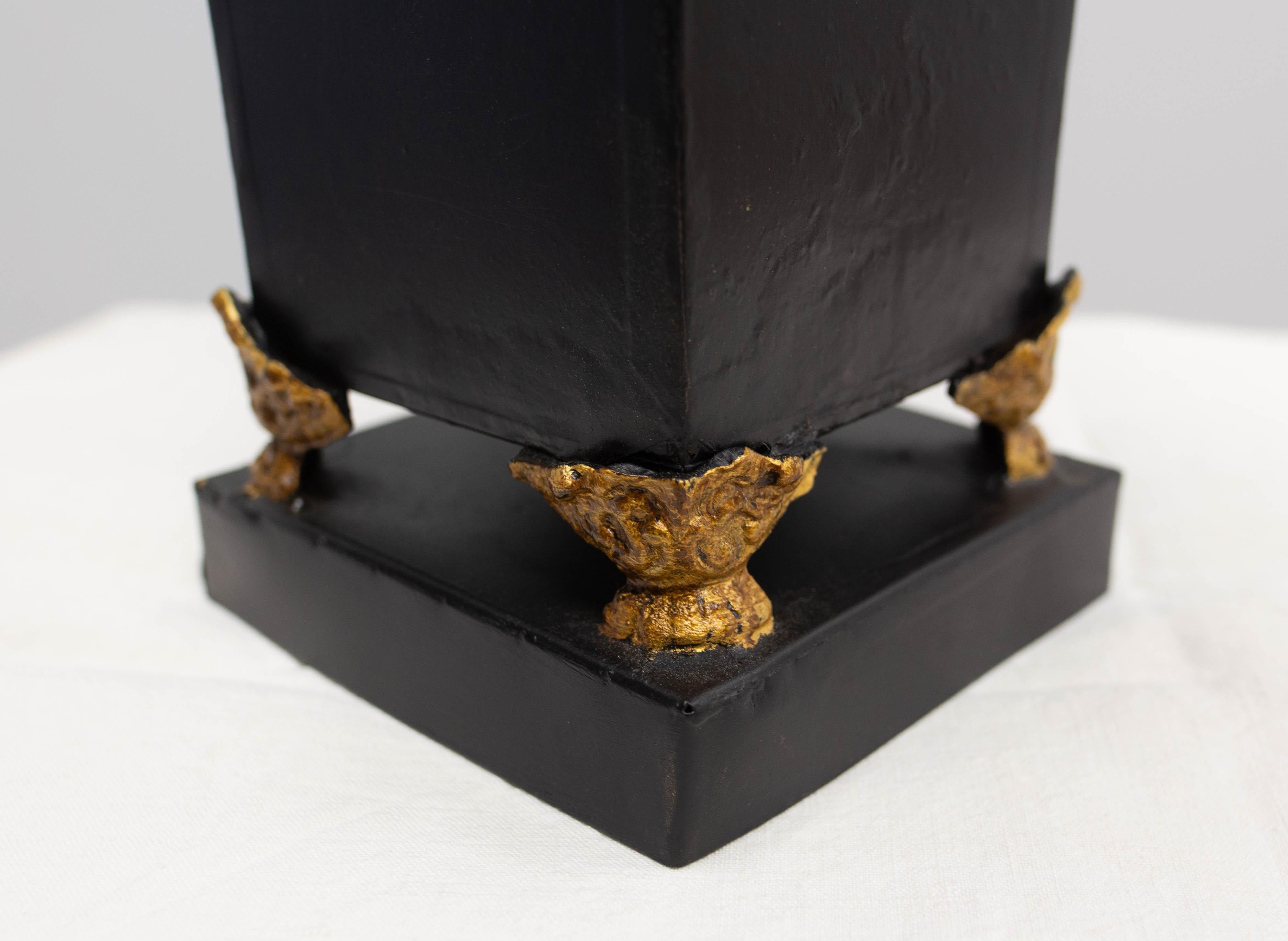 French Metal Pot Cover or Vase Black & Gold Painting, circa 1980 For Sale 4