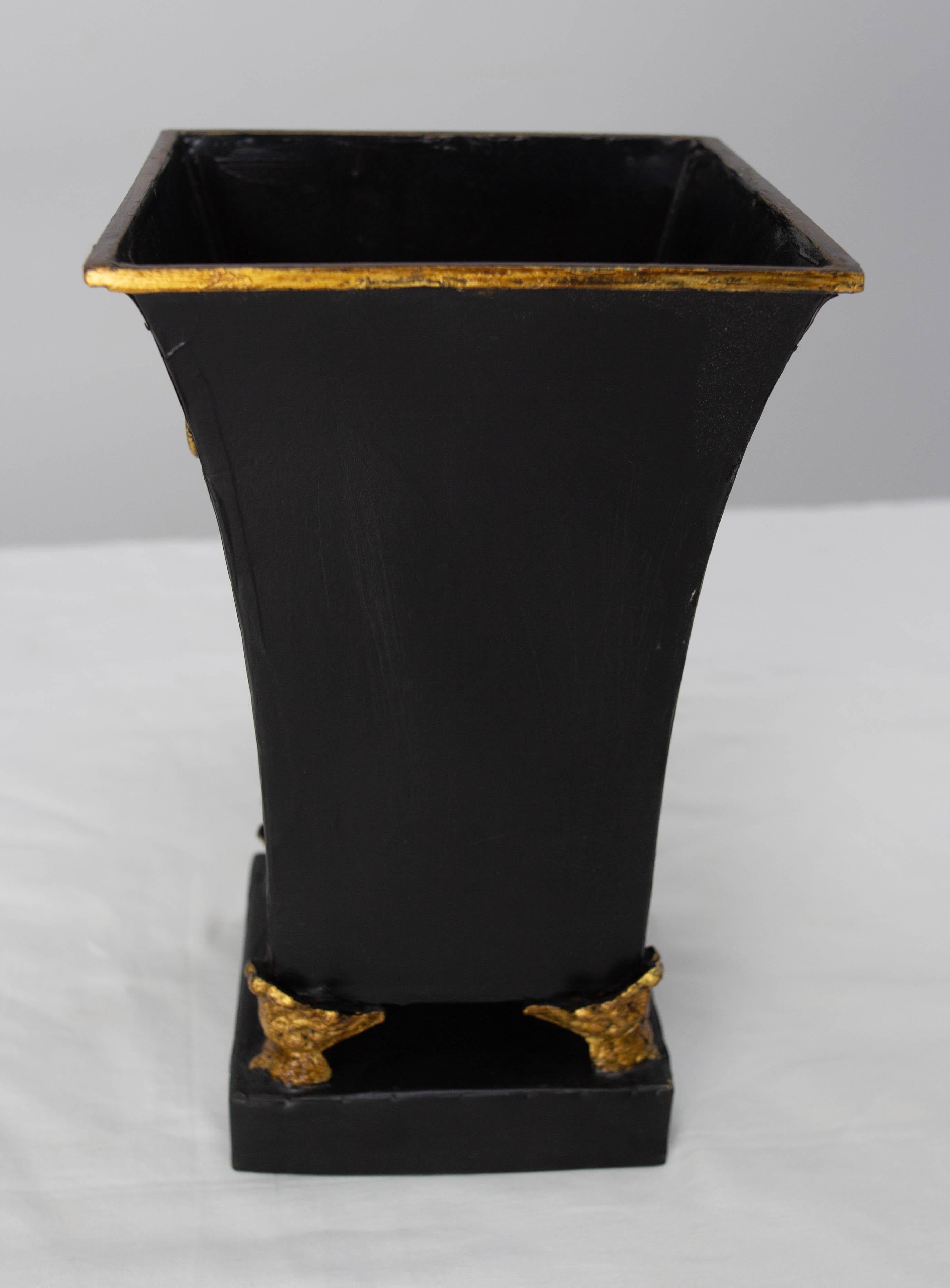 20th Century French Metal Pot Cover or Vase Black & Gold Painting, circa 1980 For Sale
