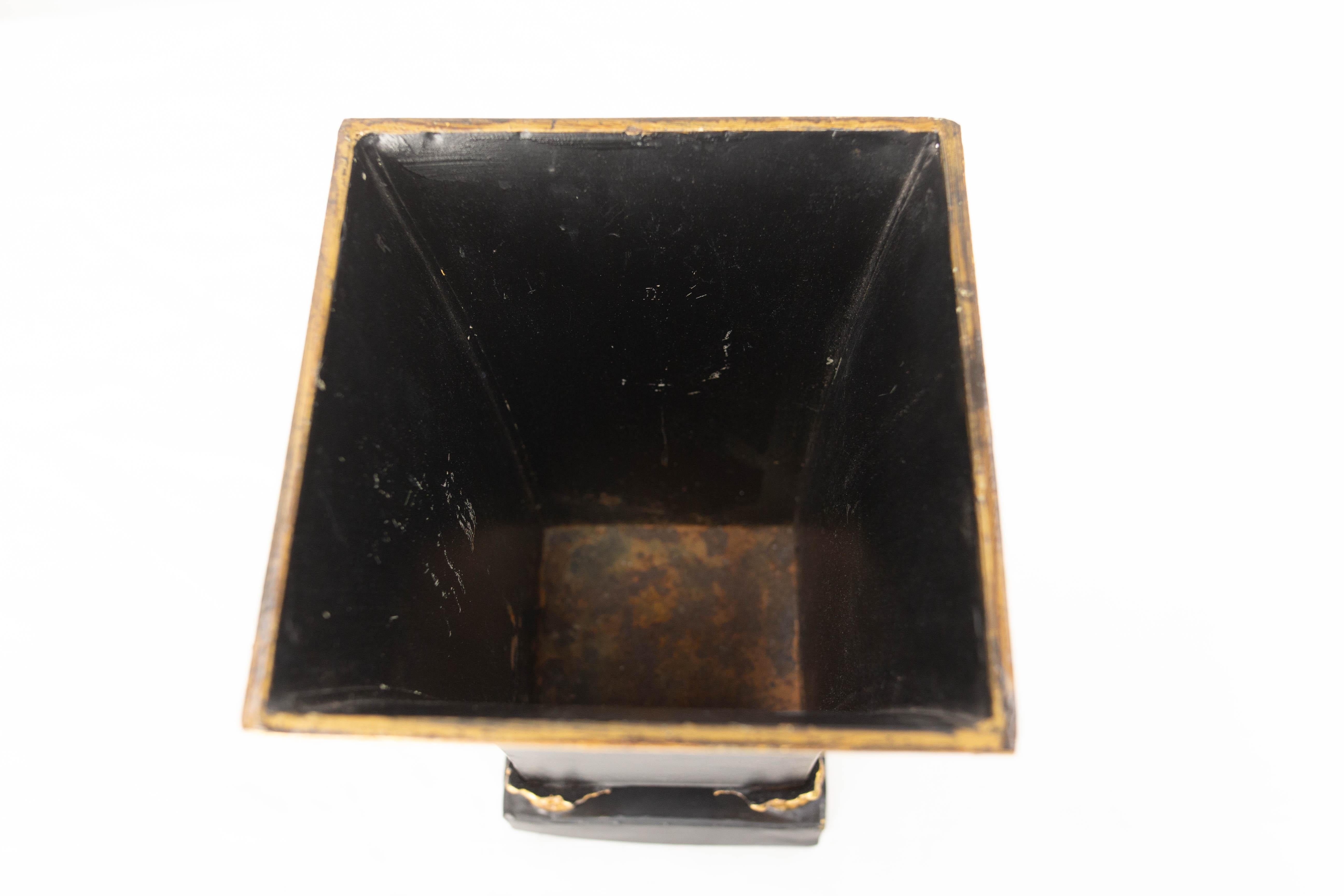 Ceramic French Metal Pot Cover or Vase Black & Gold Painting, circa 1980 For Sale