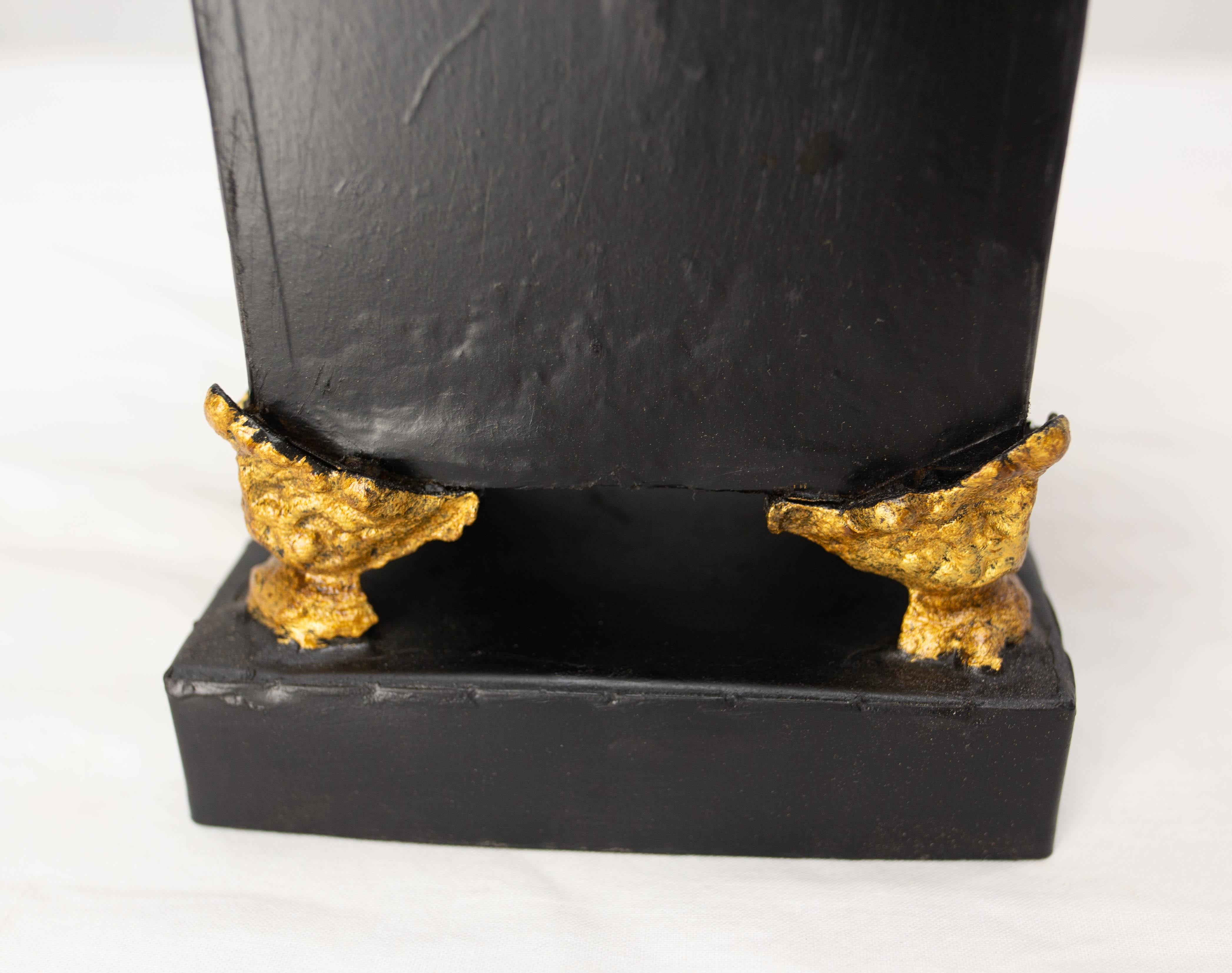 French Metal Pot Cover or Vase Black & Gold Painting, circa 1980 For Sale 2