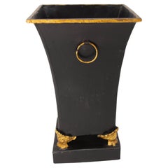 French Metal Pot Cover or Vase Black & Gold Painting, circa 1980