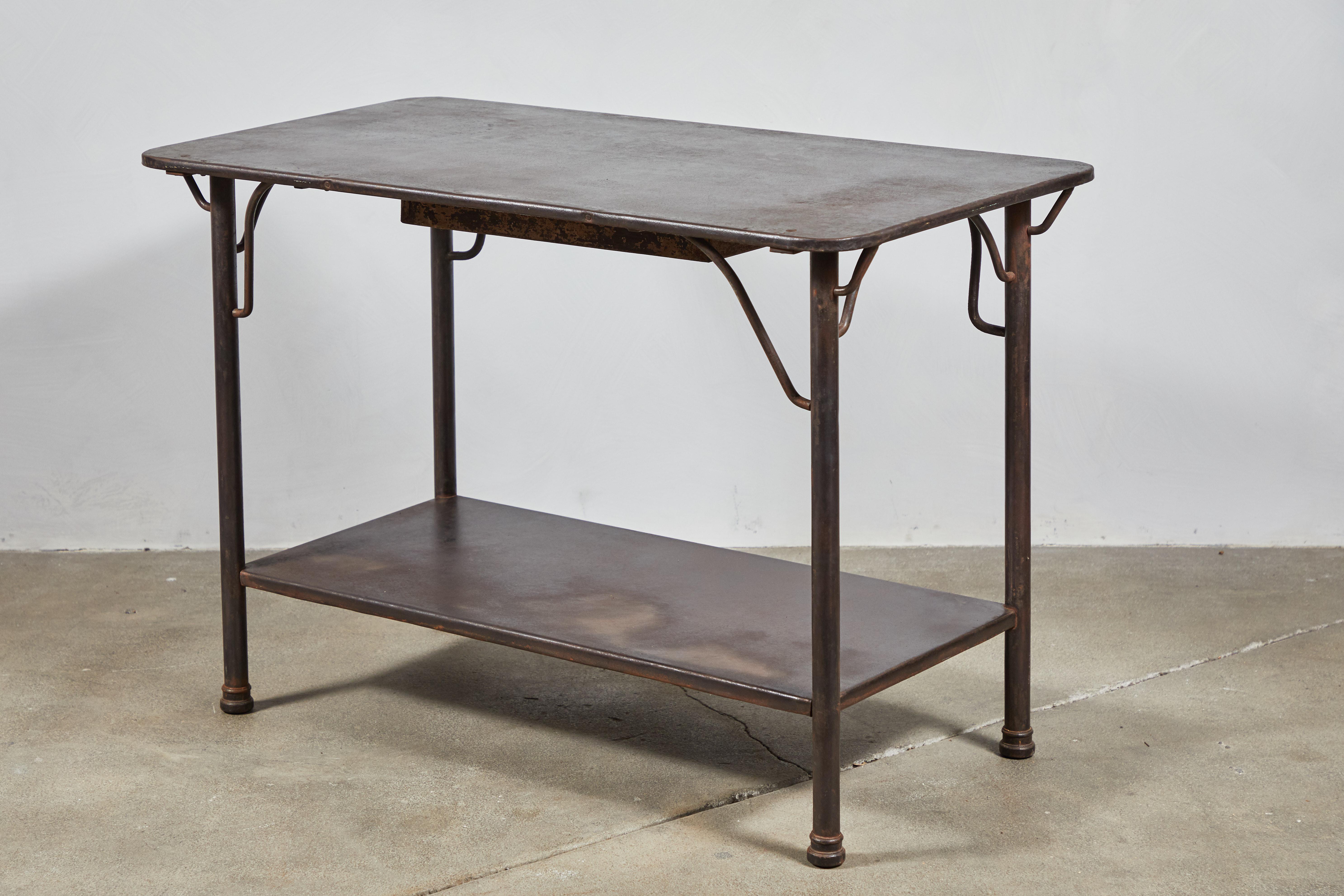 20th Century French Metal Table with Drawer