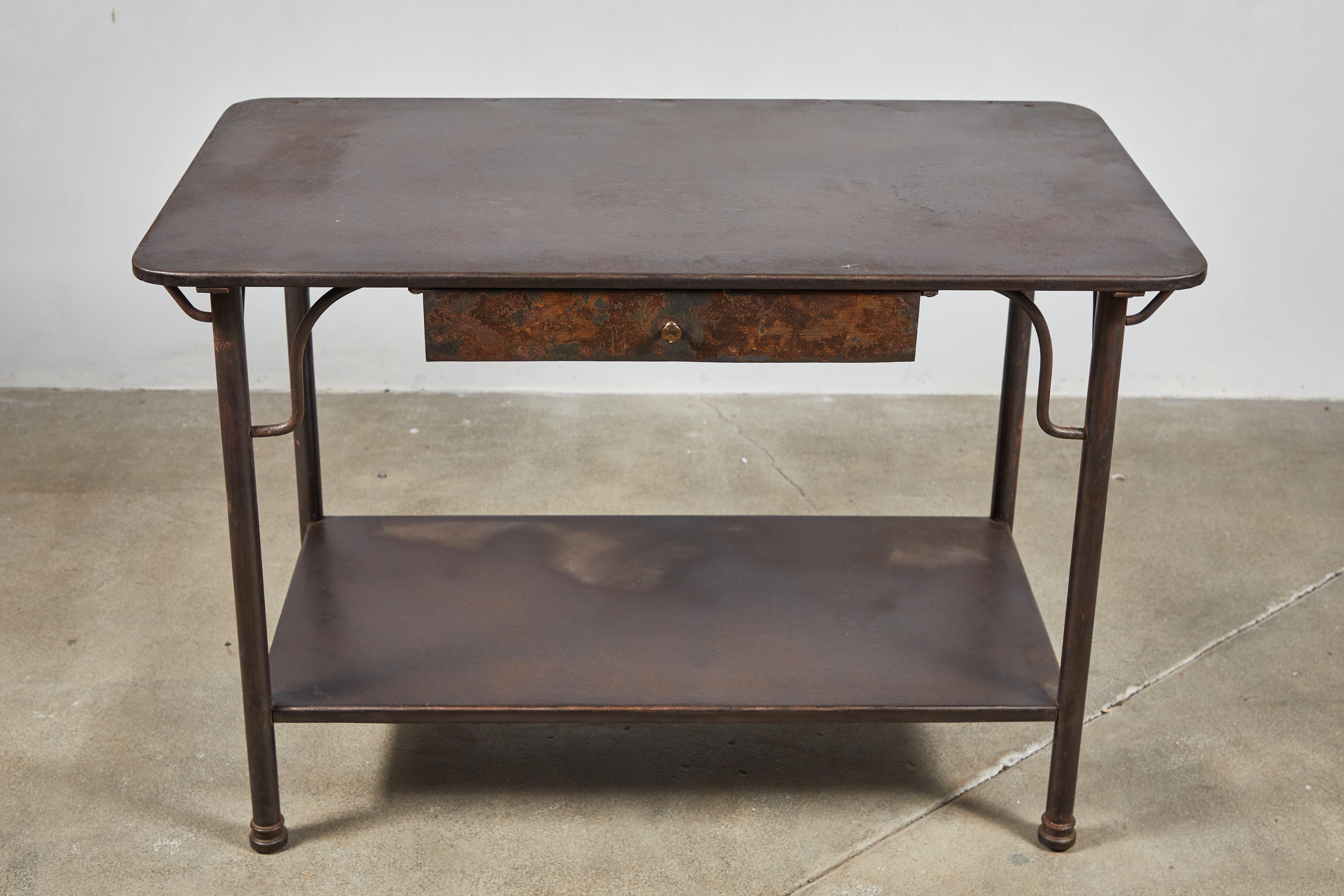 French Metal Table with Drawer 1