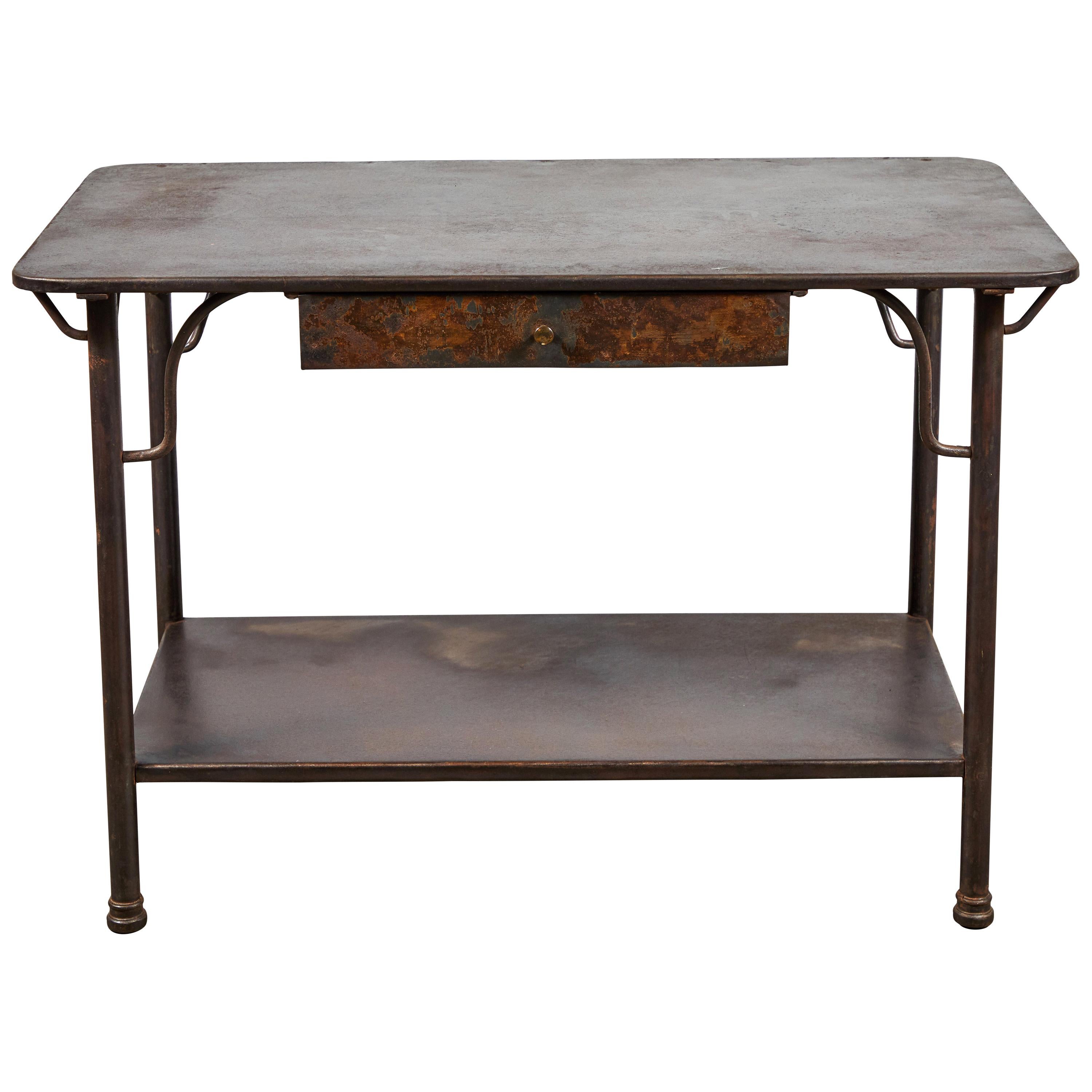 French Metal Table with Drawer