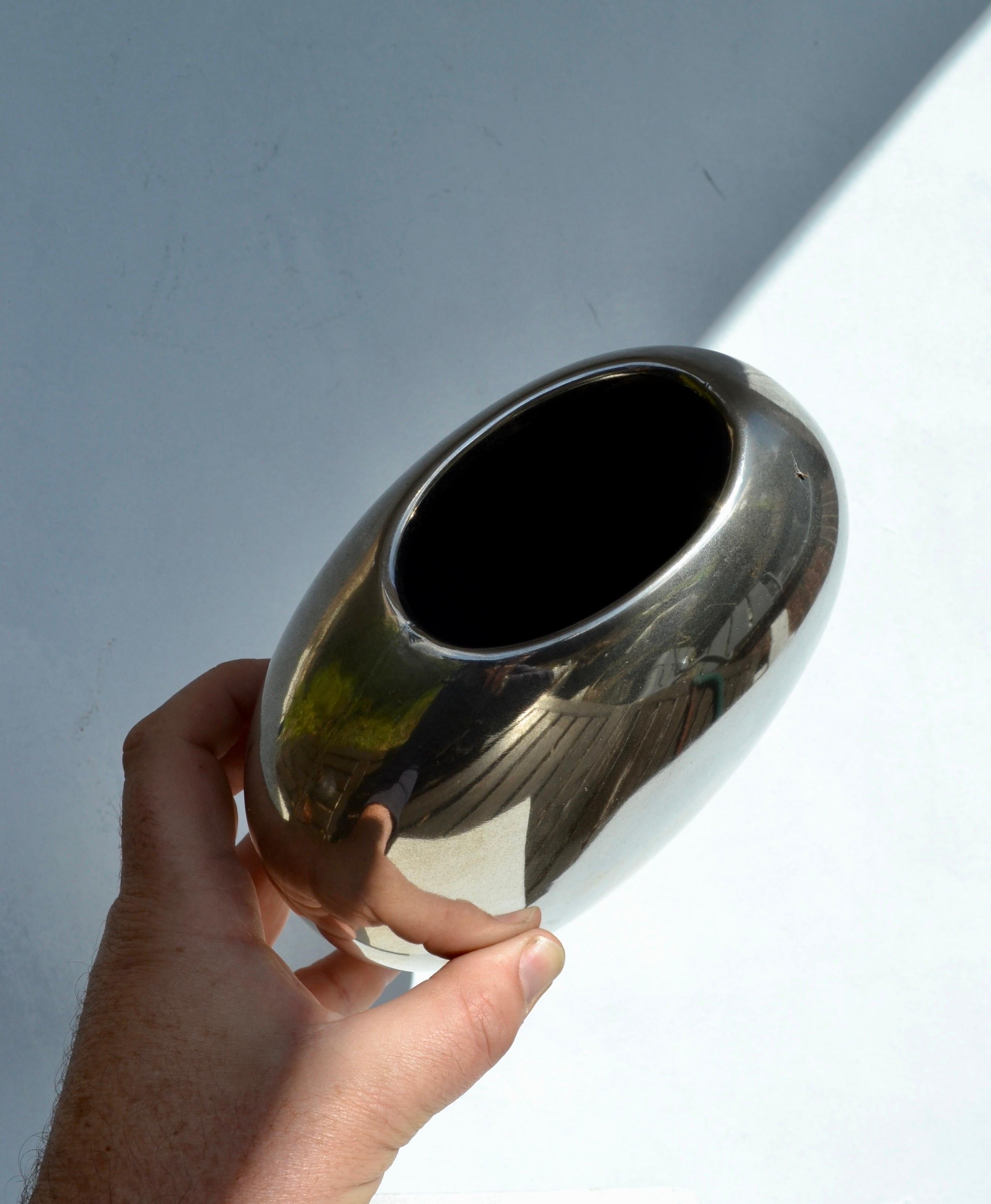 Late 20th Century French Metal Vase – Lens Shape, 1970s For Sale