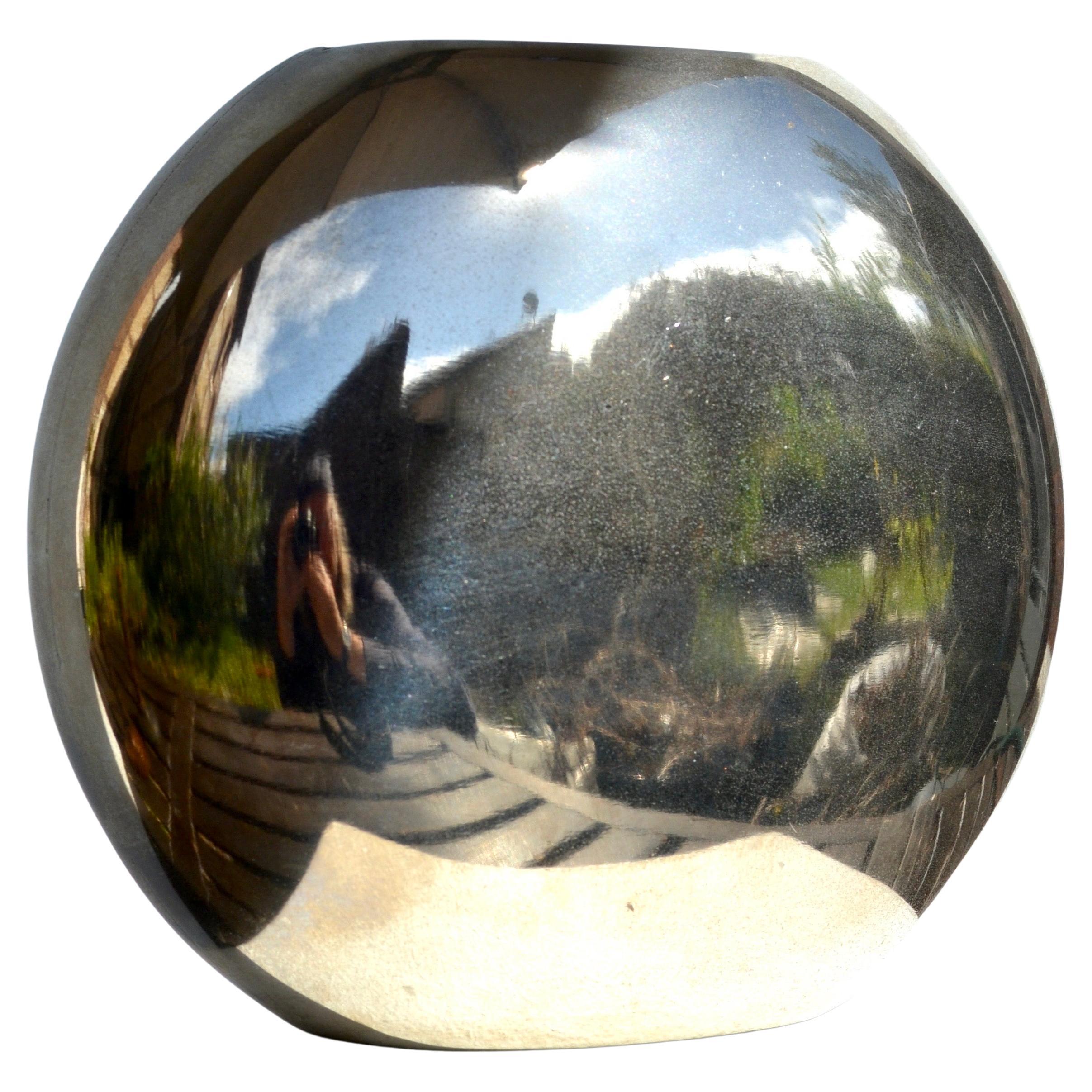 French Metal Vase – Lens Shape, 1970s For Sale