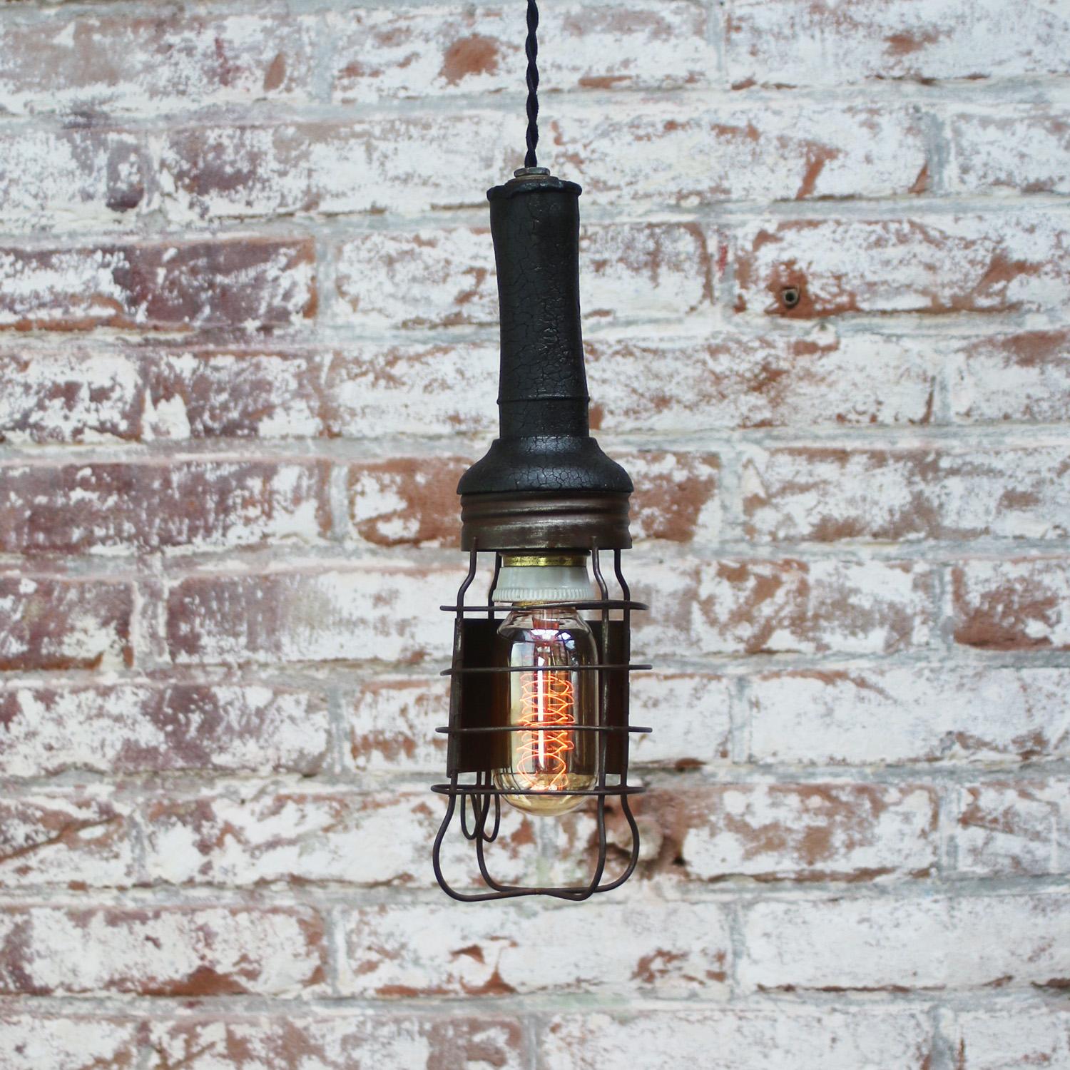 20th Century French Metal Vintage Industrial Rubber Work Light Pendant Lamp
