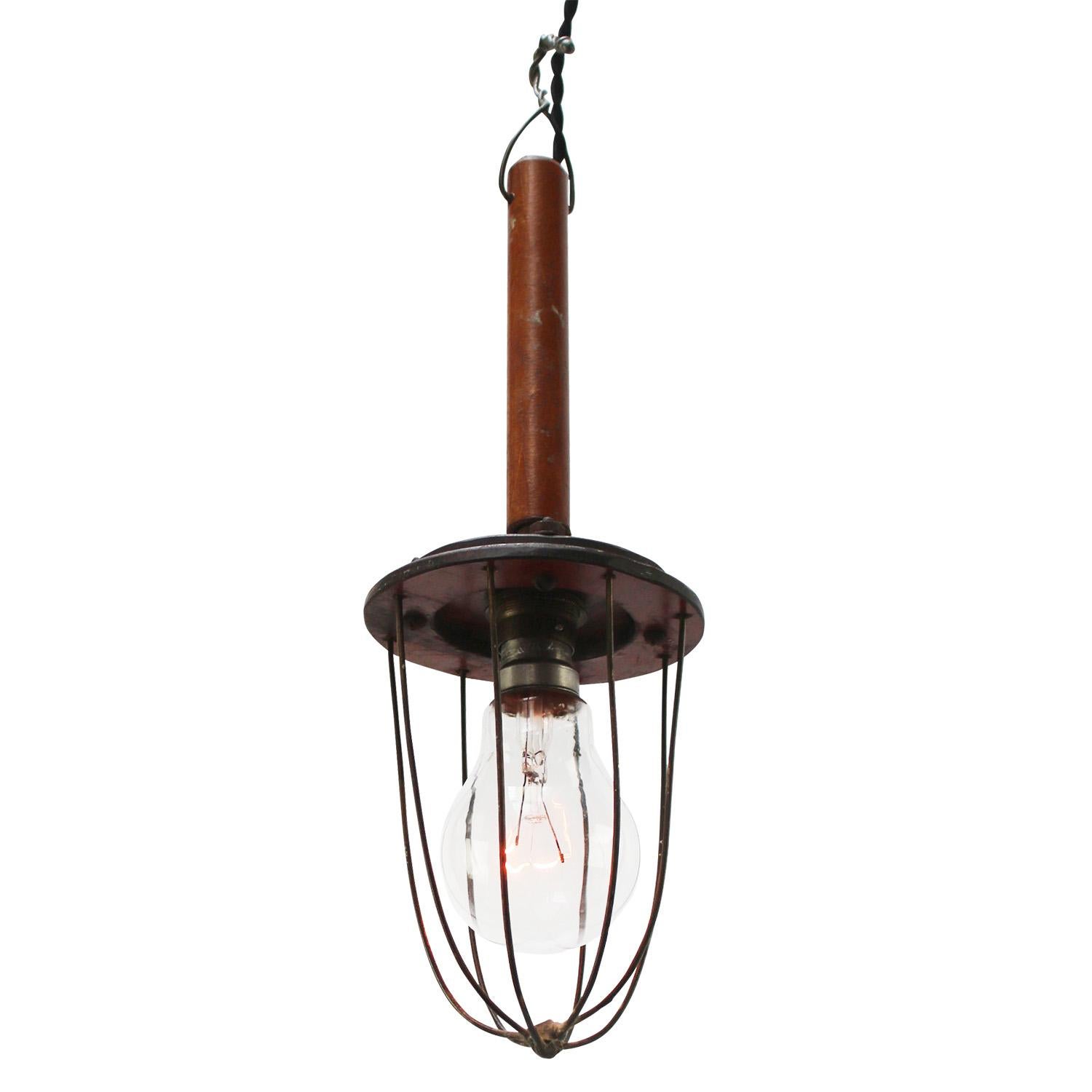 French Metal Vintage Industrial Wooden Work Light Pendant Lamp In Good Condition In Amsterdam, NL